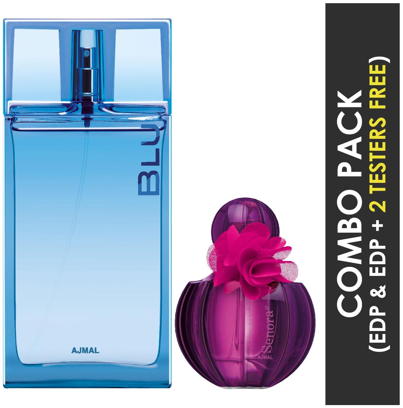 

Ajmal Blu EDP Aquatic Woody Perfume 90ml for Men and Senora EDP Floral Spicy Perfume 75ml for Women