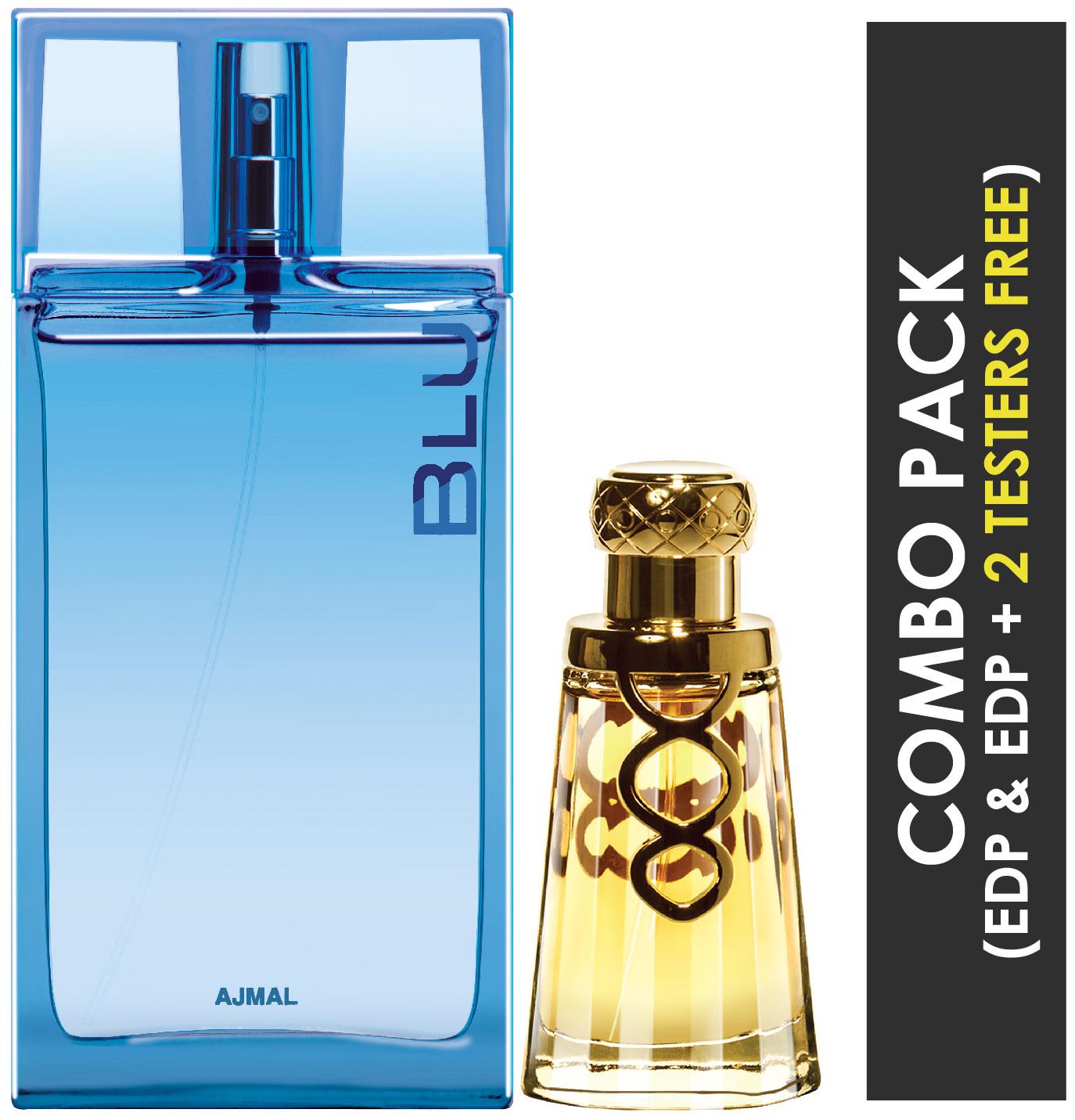 

Ajmal Blu EDP Aquatic Woody Perfume 90ml for Men and Khallab EDP Woody Oudh Perfume 50ml for Unisex