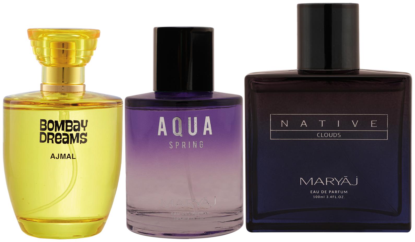 

Ajmal Bombay Dreams EDP Maryaj Aqua Spring EDP Maryaj Native Clouds EDP 100ml (Pack of 3)