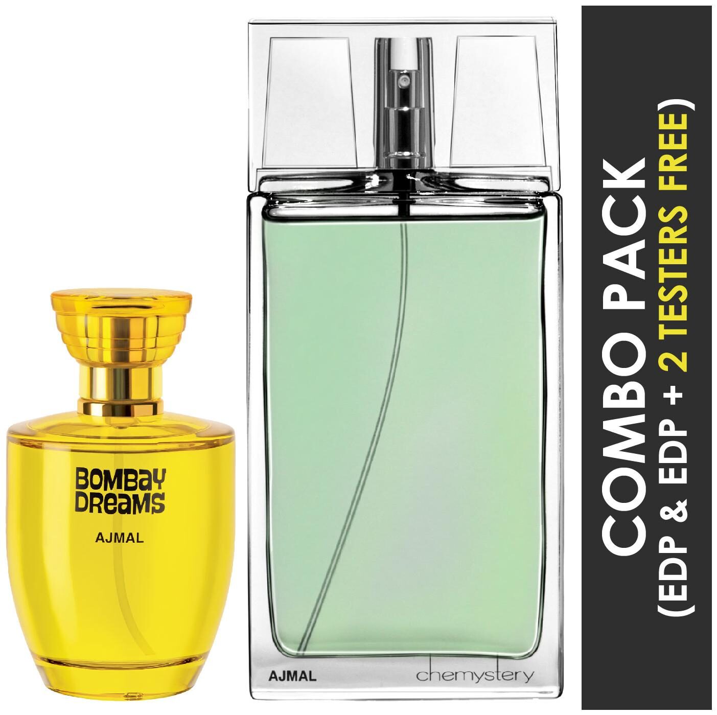 

Ajmal Bombay Dreams EDP Floral Fruity Perfume 100ml for Women and Chemystery EDP Spicy Woody Perfume 90ml for Men