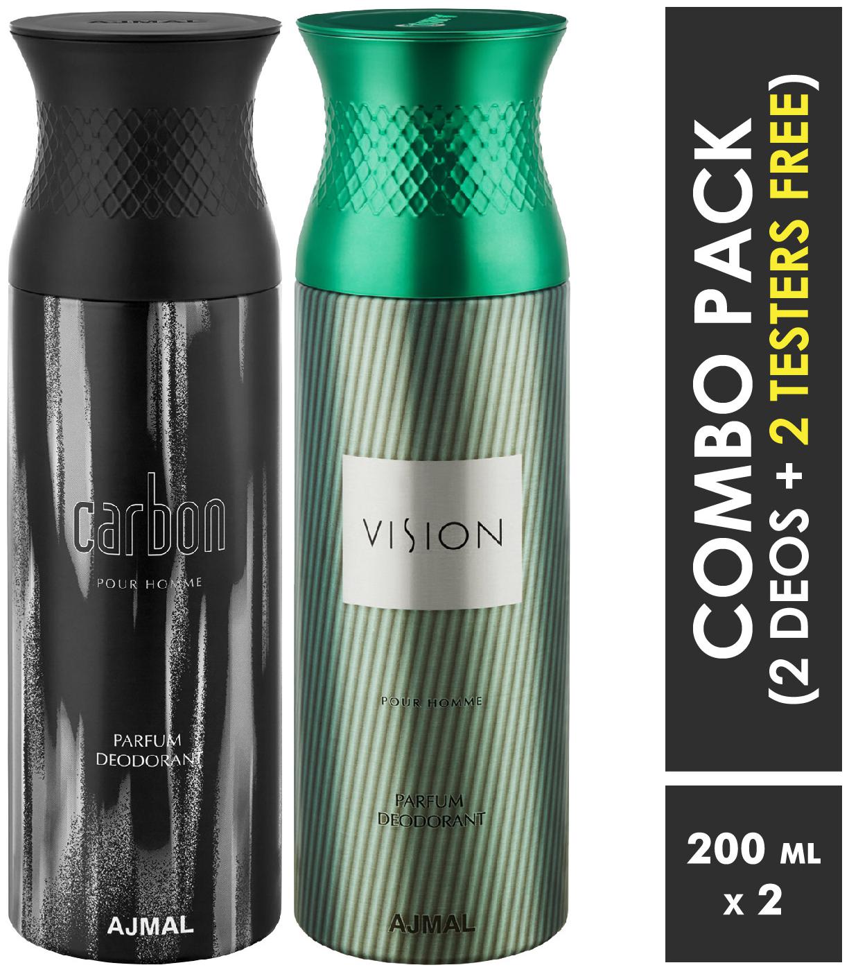 

Ajmal Carbon Vision Deodorant Spray for Men 200ml each (Pack of 2 400ml) 2 Parfum Testers Free