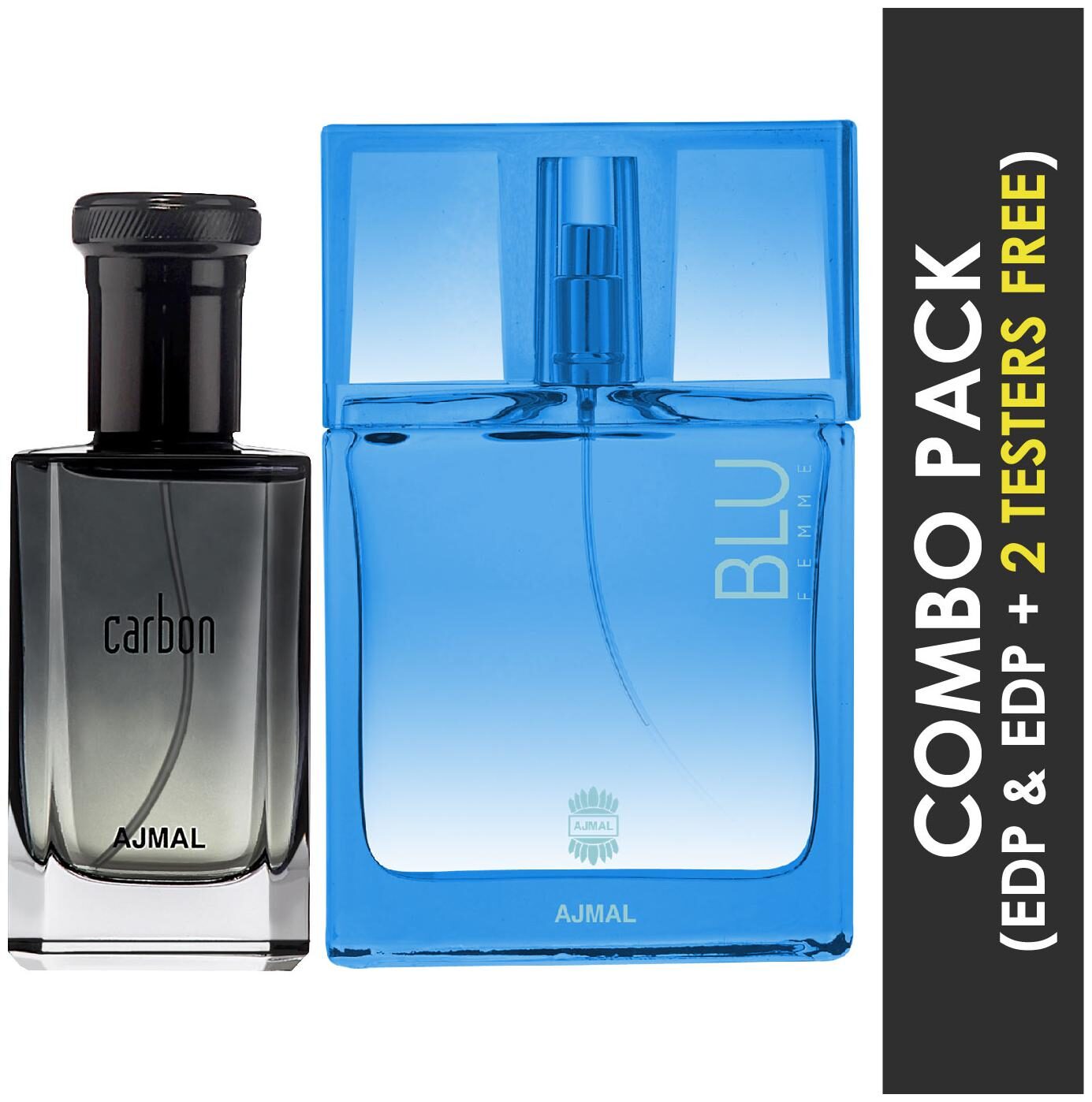 

Ajmal Carbon EDP Citrus Spicy Perfume 100ml for Men and Blu Femme EDP Floral Woody Perfume 50ml for Women