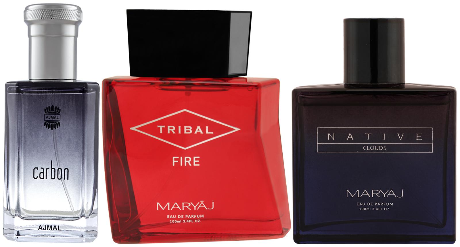 

Ajmal Carbon EDP Citrus Perfume Maryaj Tribal Fire EDP Maryaj Native Clouds EDP 100ml (Pack of 3)