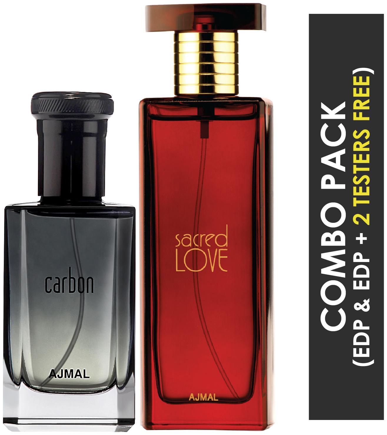 

Ajmal Carbon EDP Citrus Spicy Perfume 100ml for Men and Ajmal Sacred Love EDP Floral Musky Perfume 50ml for Women