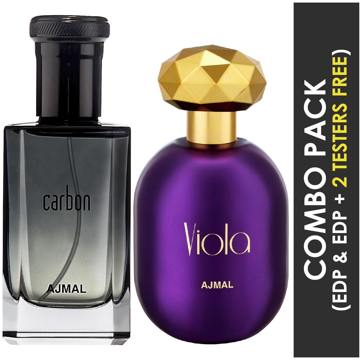 

Ajmal Carbon EDP Citrus Spicy Perfume 100ml for Men and Viola EDP Fruity Floral Perfume 75ml for Women