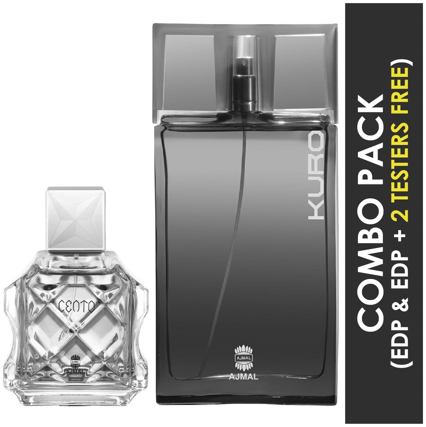 

Ajmal Cento EDP Citrus Aromatic Perfume 100ml for Men and Ajmal Kuro EDP Aromatic Spicy Perfume 90ml for Men
