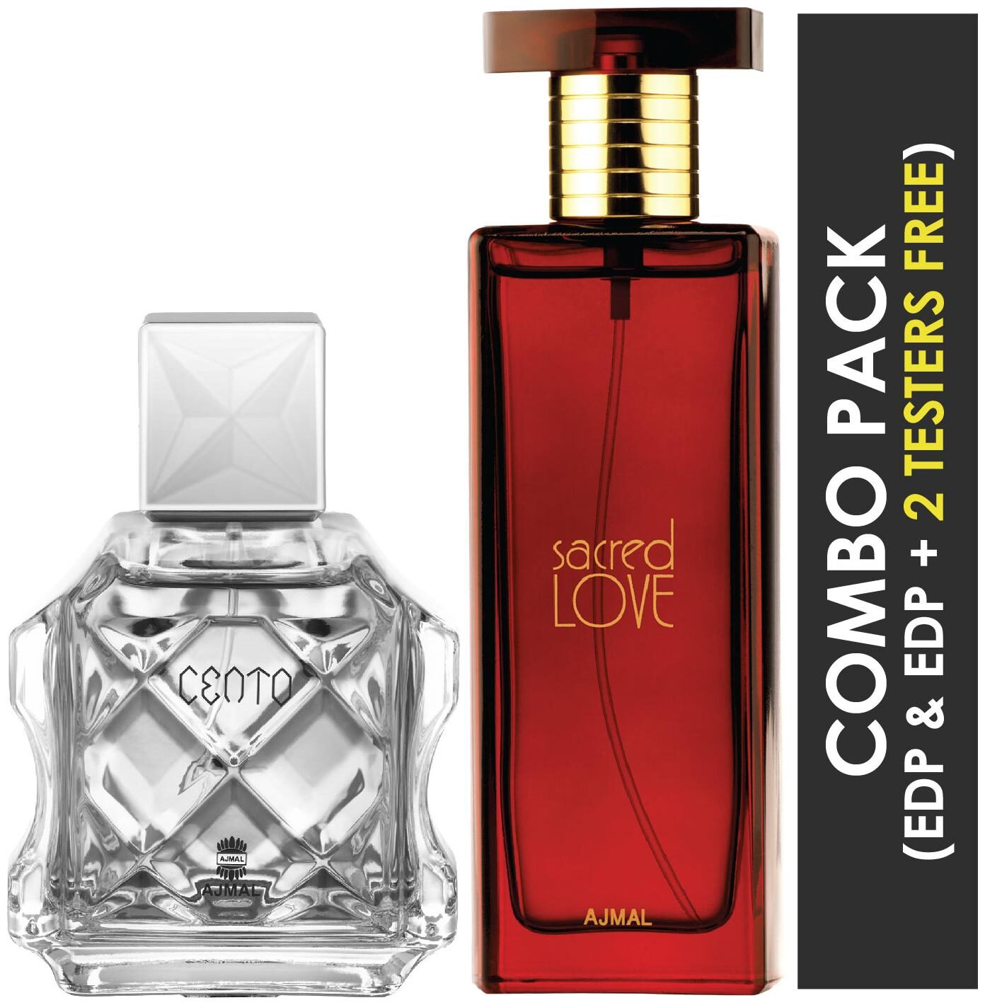 

Ajmal Cento EDP Citrus Aromatic Perfume 100ml for Men and Ajmal Sacred Love EDP Floral Musky Perfume 50ml for Women