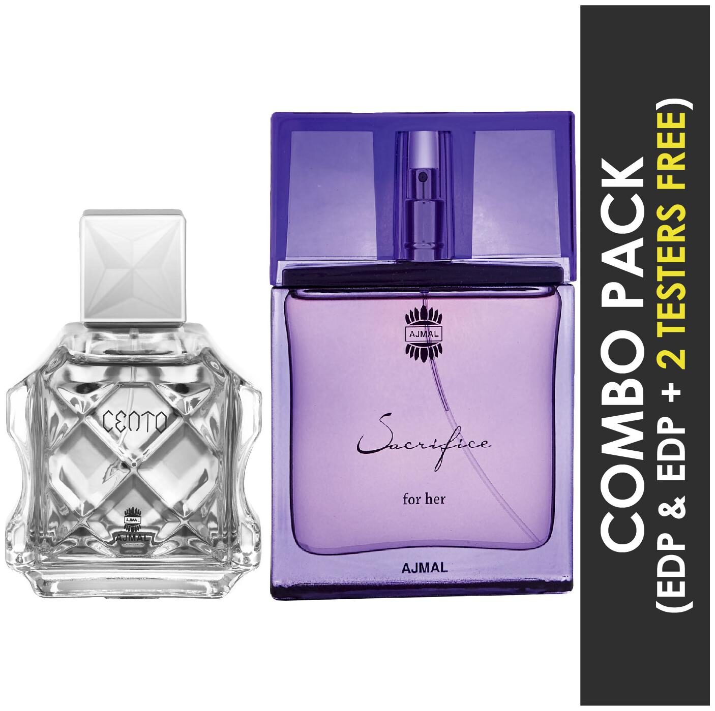 

Ajmal Cento EDP Citrus Aromatic Perfume 100ml for Men and Ajmal Sacrifice for HER EDP Floral Musky Perfume 50ml for Women