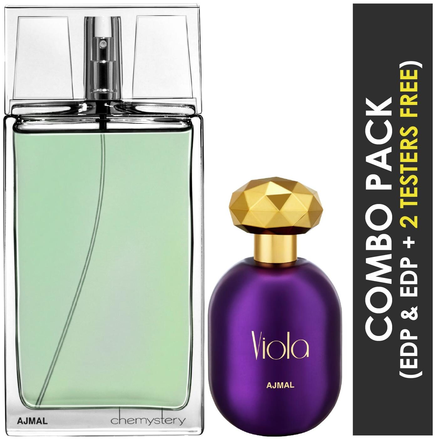 

Ajmal Chemystery EDP Spicy Woody Perfume 90ml for Men and Viola EDP Fruity Floral Perfume 75ml for Women
