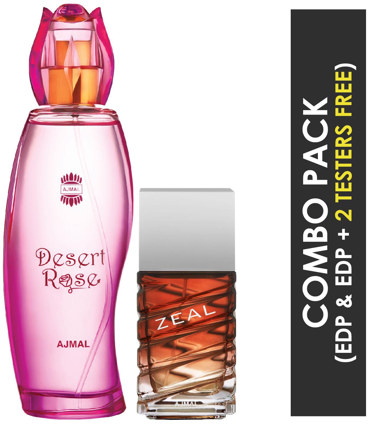 

Ajmal Desert Rose EDP Floral Oriental Perfume 100ml for Women and Zeal EDP Aquatic Woody Perfume 100ml for Men