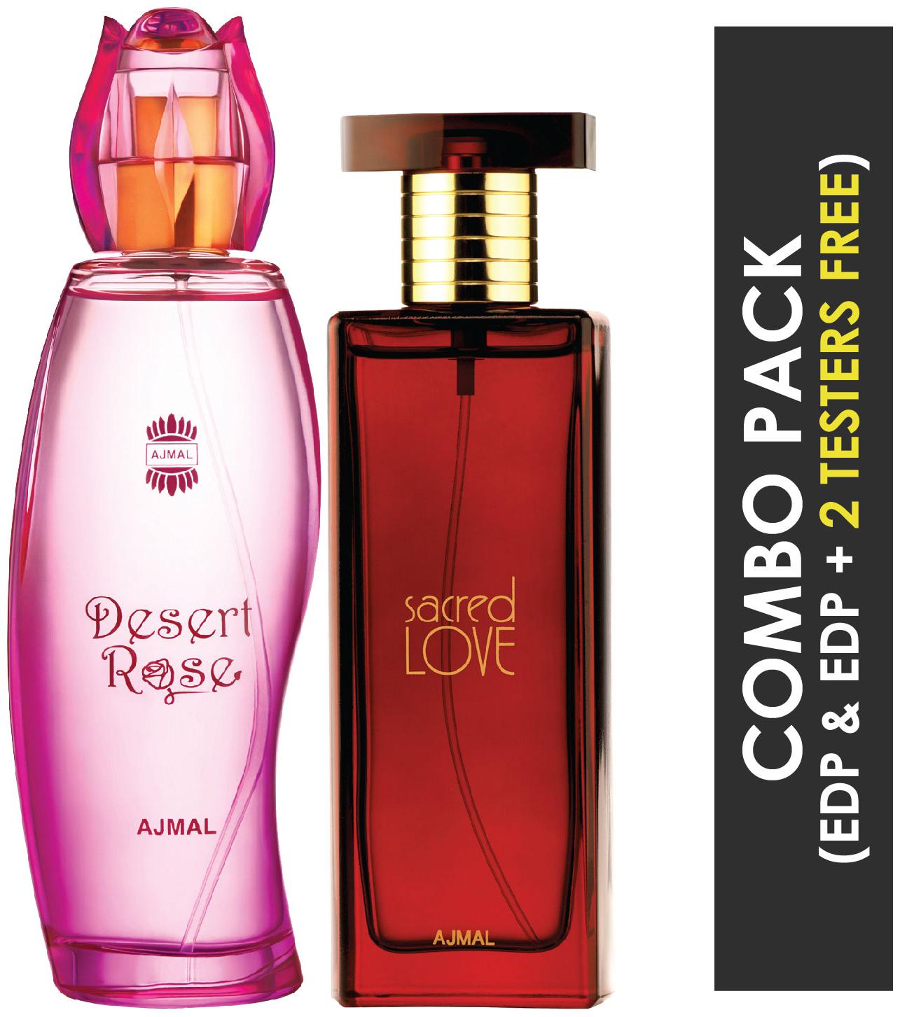 

Ajmal Desert Rose EDP Floral Oriental Perfume 100ml for Women and Ajmal Sacred Love EDP Floral Musky Perfume 50ml for Women