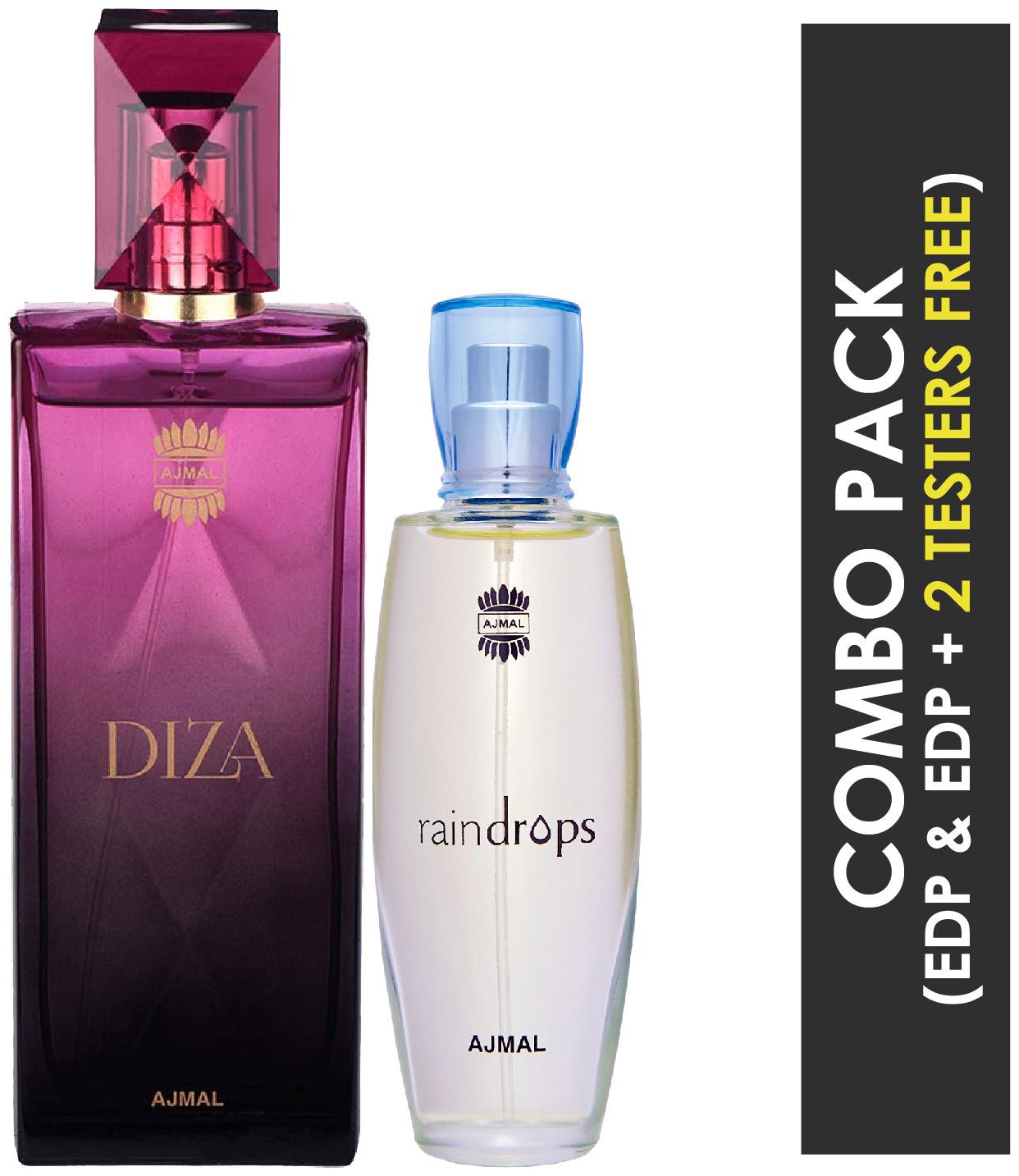 

Ajmal Diza EDP Fruity Floral Perfume 100ml for Women and Ajmal Raindrops EDP Floral Chypre Perfume 50ml for Women