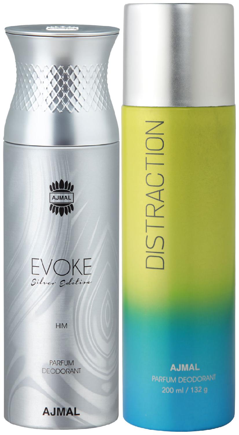 

Ajmal Evoke Silver Edition for Him for Men and Distraction for Men Women High Quality Deodorants each 200 ml Combo ( Pack of 2 )