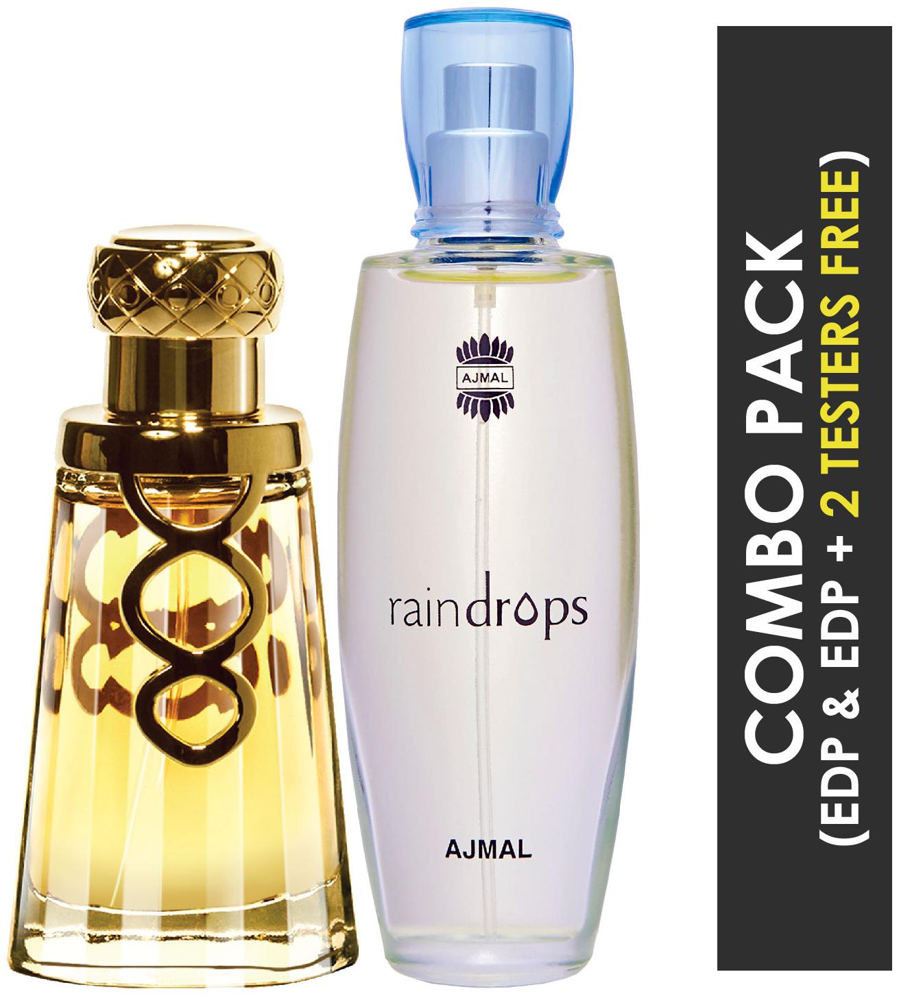 

Ajmal Khallab EDP Woody Oudh Perfume 50ml for Unisex and Ajmal Raindrops EDP Floral Chypre Perfume 50ml for Women