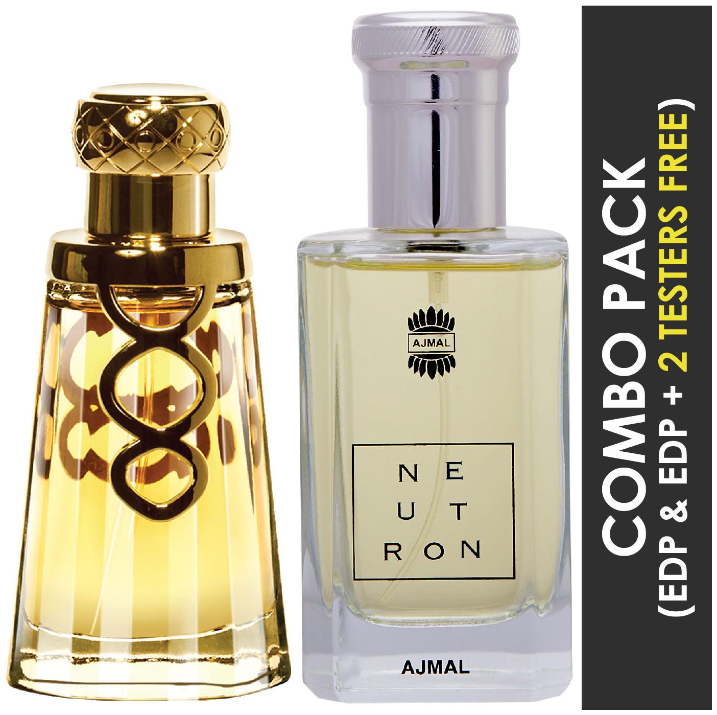 

Ajmal Khallab EDP Woody Oudh Perfume 50ml for Unisex and Ajmal Neutron EDP Citrus Fruity Perfume 100ml for Men (Pack of 2)