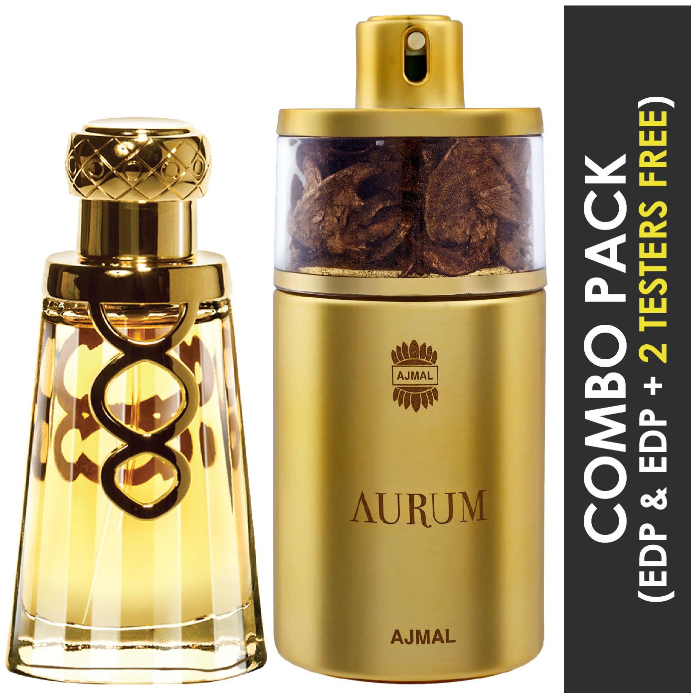 

Ajmal Khallab EDP Woody Oudh Perfume 50ml for Unisex and Ajmal Aurum EDP Fruity Floral Perfume 75ml for Women