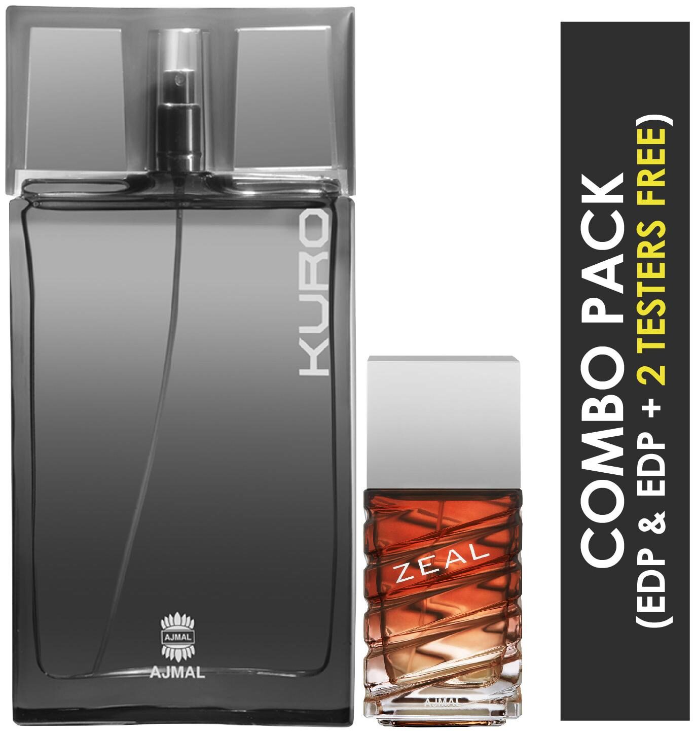 

Ajmal Kuro EDP Aromatic Spicy Perfume 90ml for Men and Ajmal Zeal EDP Aquatic Woody Perfume 100ml for Men (Pack of 2)