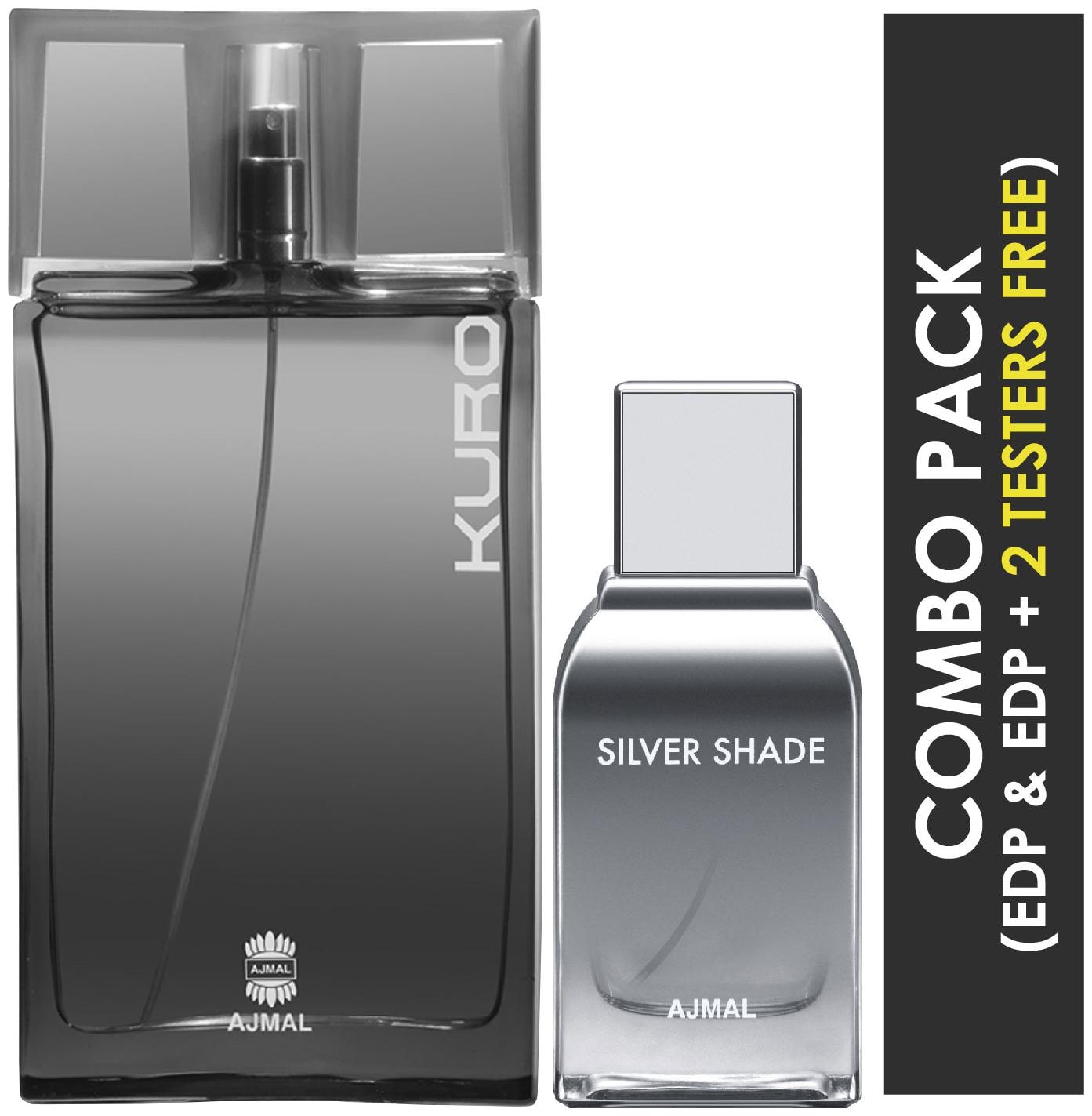 

Ajmal Kuro EDP Aromatic Spicy Perfume 90ml for Men and Silver Shade EDP Citrus Woody Perfume 100ml for Men (Pack of 2)