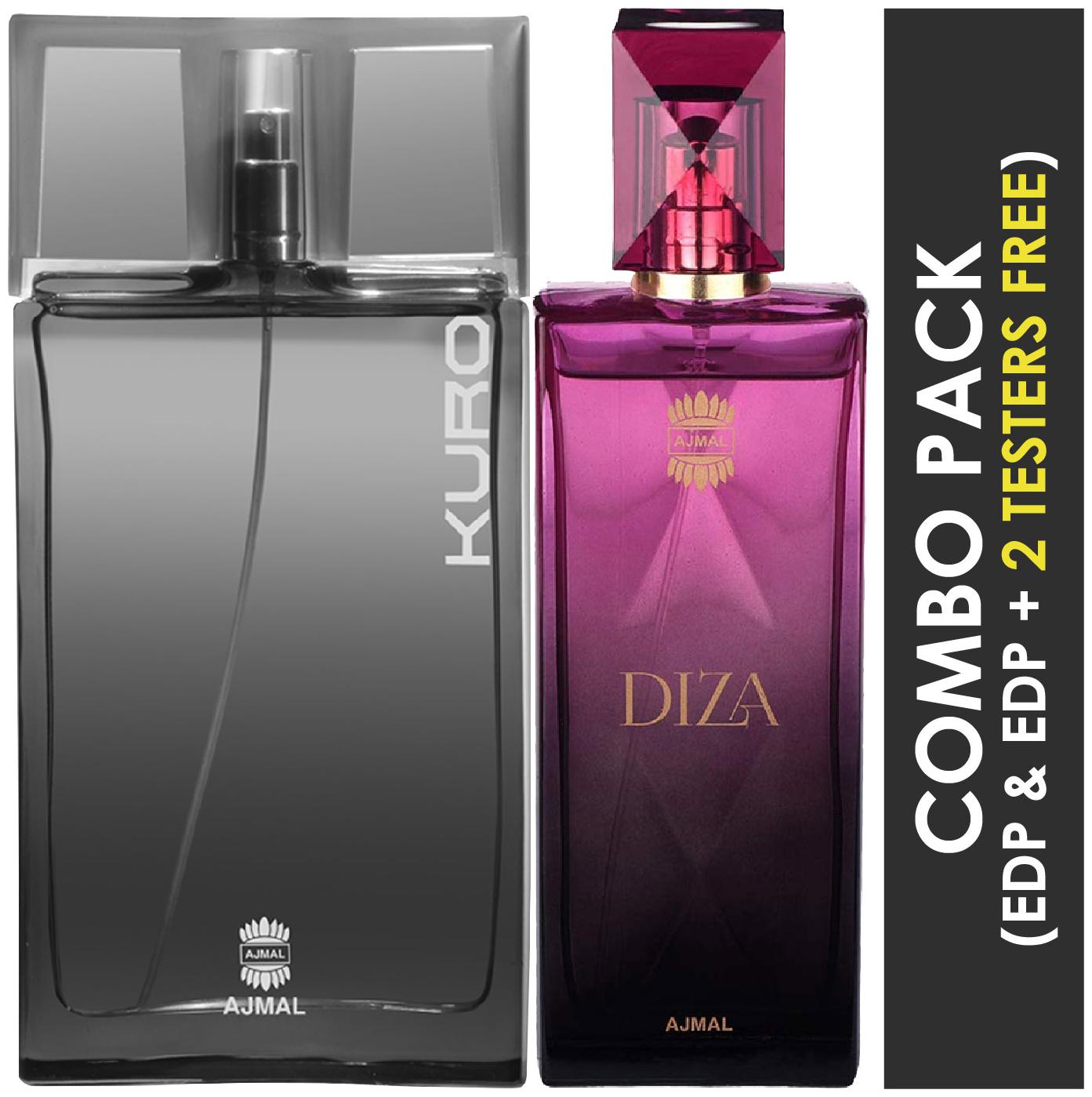

Ajmal Kuro EDP Aromatic Spicy Perfume 90ml for Men and Diza EDP Fruity Floral Perfume 100ml for Women