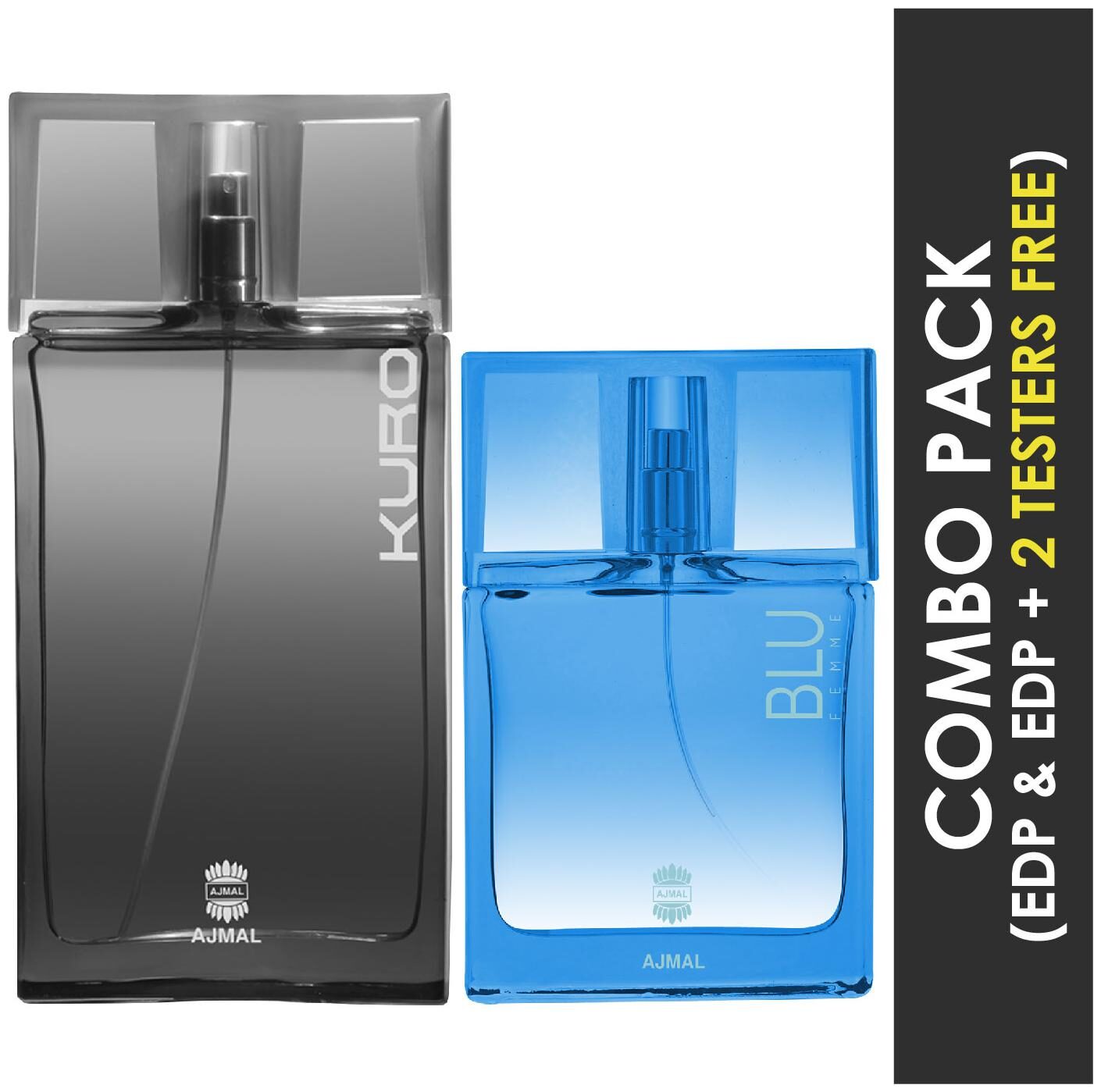

Ajmal Kuro EDP Aromatic Spicy Perfume 90ml for Men and Blu Femme EDP Floral Woody Perfume 50ml for Women