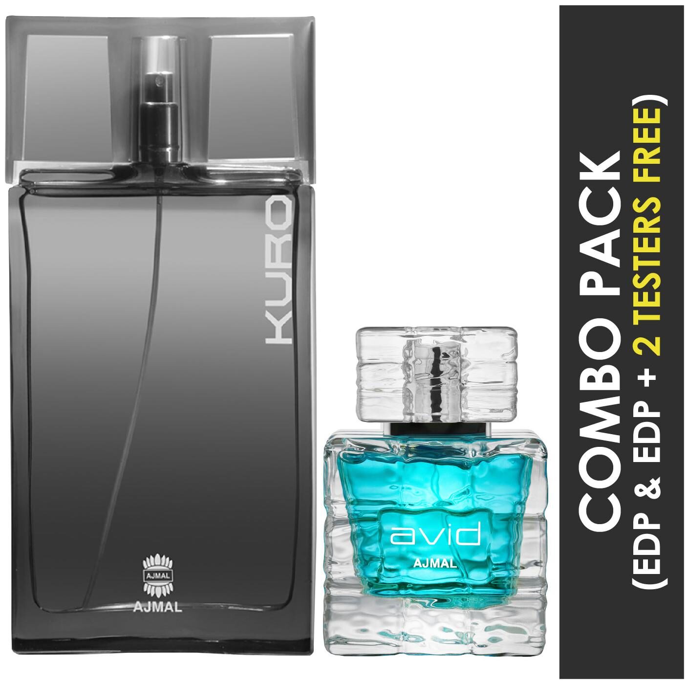 

Ajmal Kuro EDP Aromatic Spicy Perfume 90ml for Men and Ajmal Avid EDP Aquatic Woody Perfume 75ml for Men (Pack of 2)