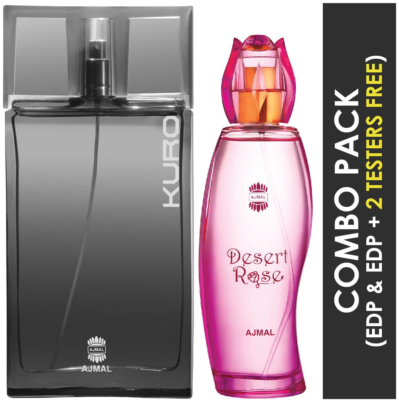 

Ajmal Kuro EDP Aromatic Spicy Perfume 90ml for Men and Desert Rose EDP Floral Oriental Perfume 100ml for Women