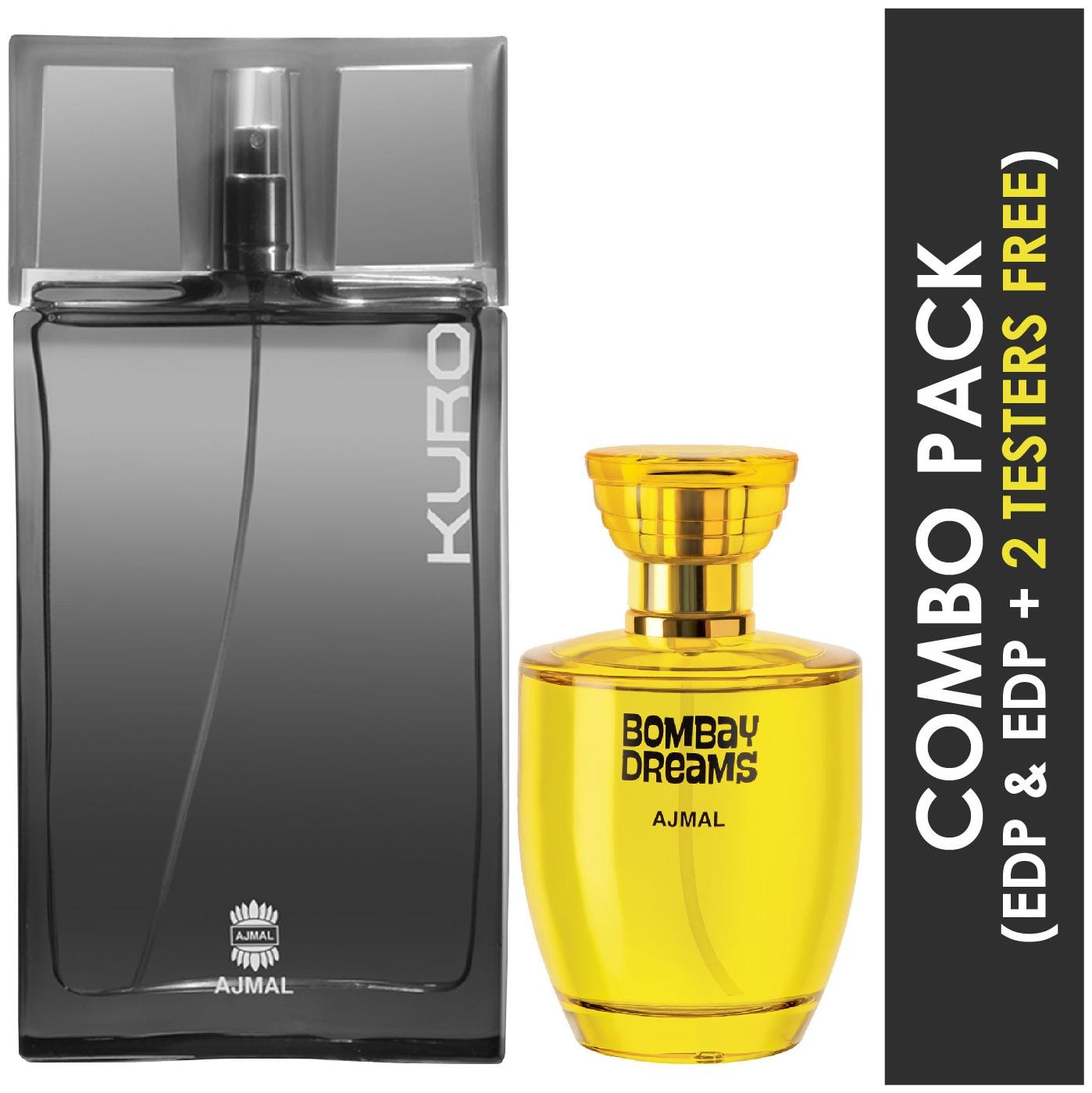 

Ajmal Kuro EDP Aromatic Spicy Perfume 90ml for Men and Ajmal Bombay Dreams EDP Floral Fruity Perfume 100ml for Women