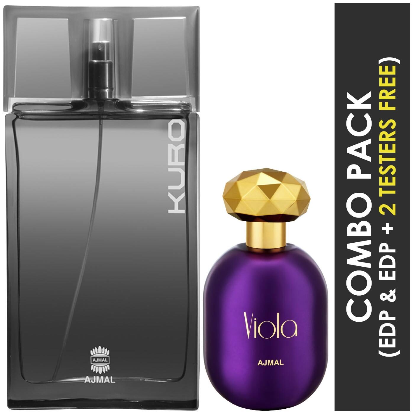 

Ajmal Kuro EDP Aromatic Spicy Perfume 90ml for Men and Viola EDP Fruity Floral Perfume 75ml for Women