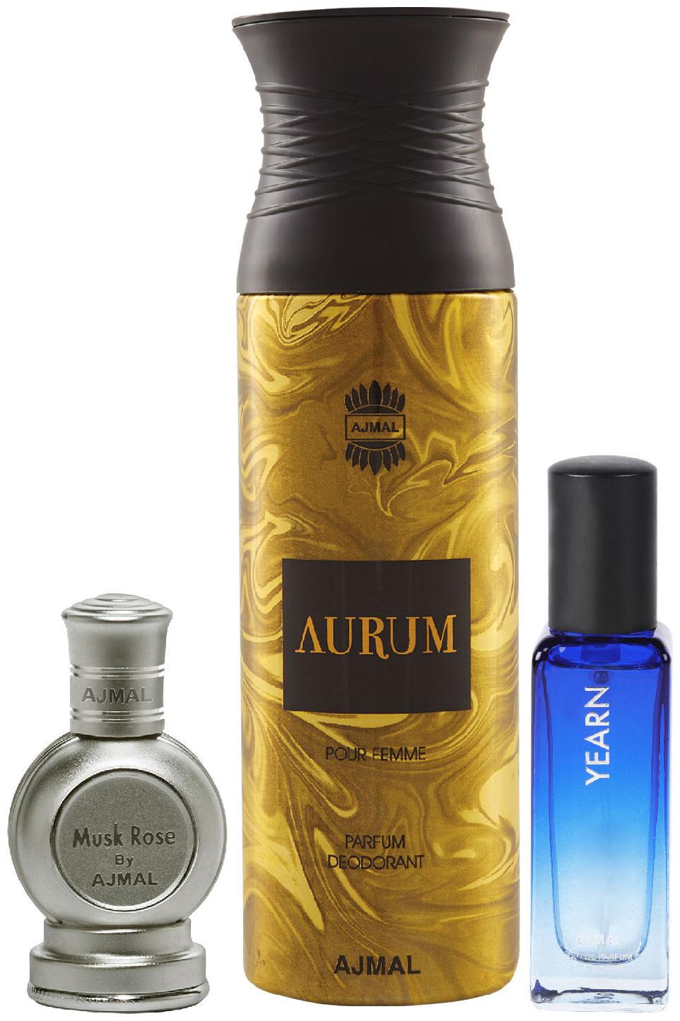 

Ajmal Musk Rose CP 12 ml and Aurum CP 10 ml Yearn EDP 20 ml Pack of 3 for Men Women