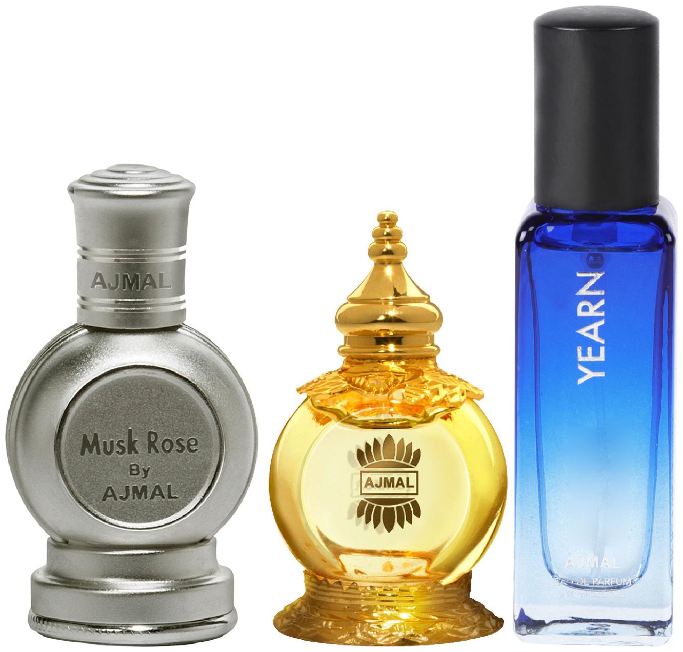 

Ajmal Musk Rose and Mukhallat AL Wafa each of 12 ml Yearn EDP 20 ml Pack of 3 for Men Women