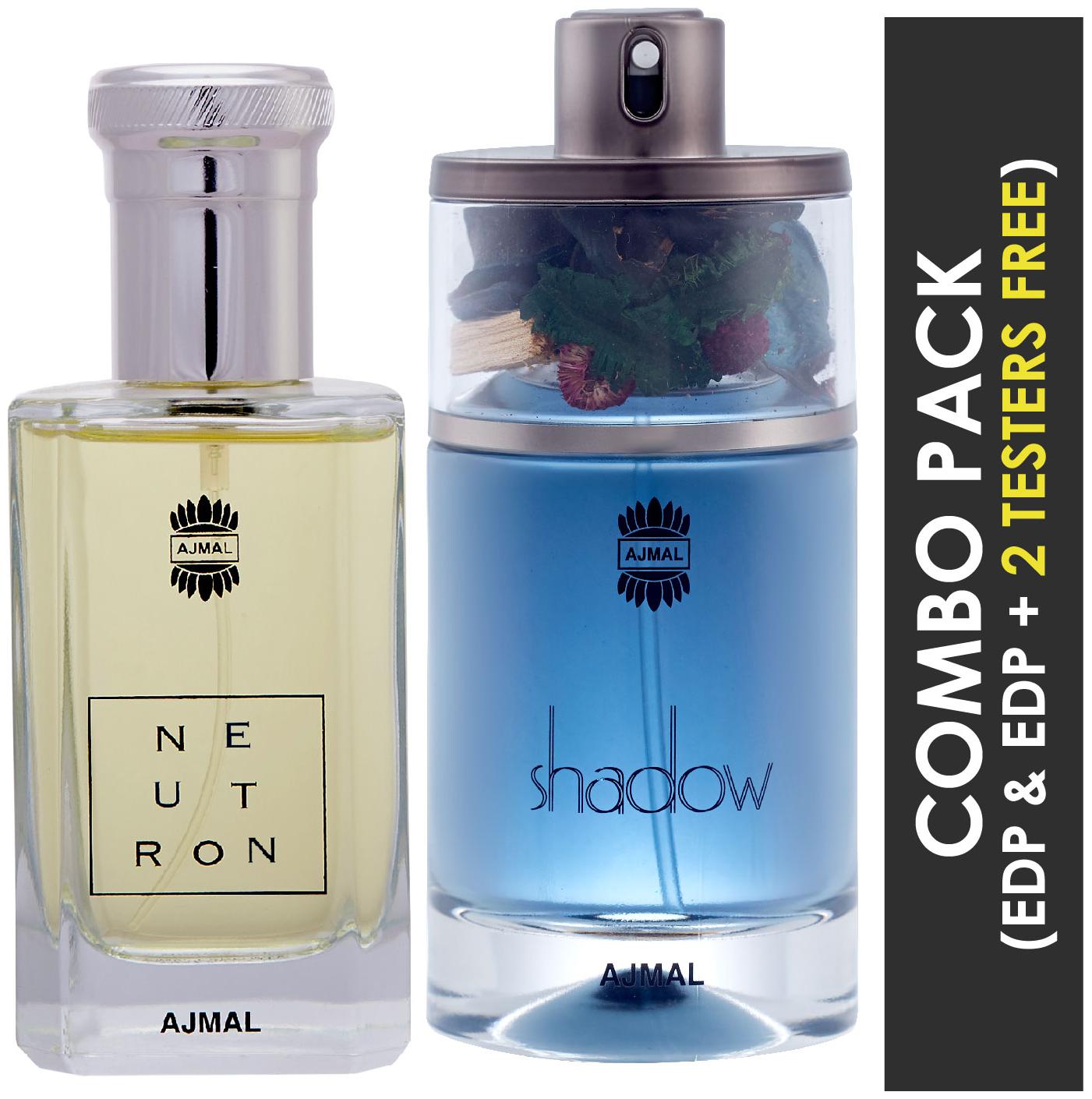 

Ajmal Neutron EDP Citrus Fruity Perfume 100ml for Men and Ajmal Shadow HIM EDP Spicy Woody Perfume 75ml for Men