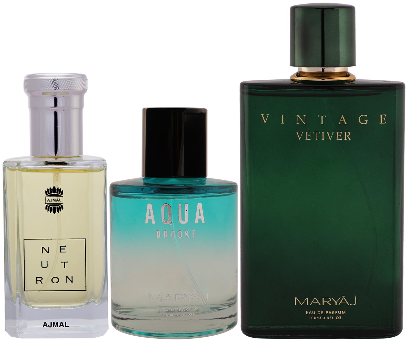 

Ajmal Neutron EDP Citrus Perfume Maryaj Aqua Brooke EDP Maryaj Vintage Vetiver EDP 100ml (Pack of 3)