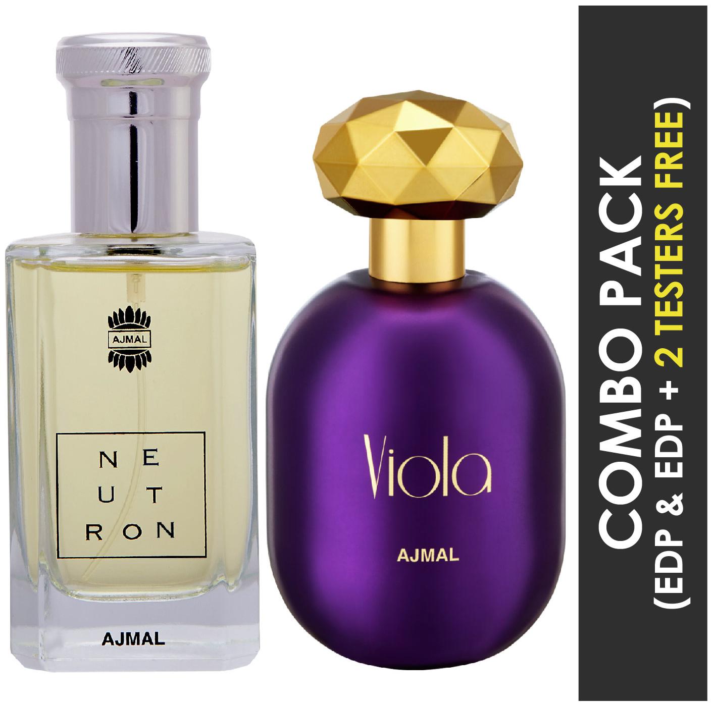 

Ajmal Neutron EDP Citrus Fruity Perfume 100ml for Men and Viola EDP Fruity Floral Perfume 75ml for Women