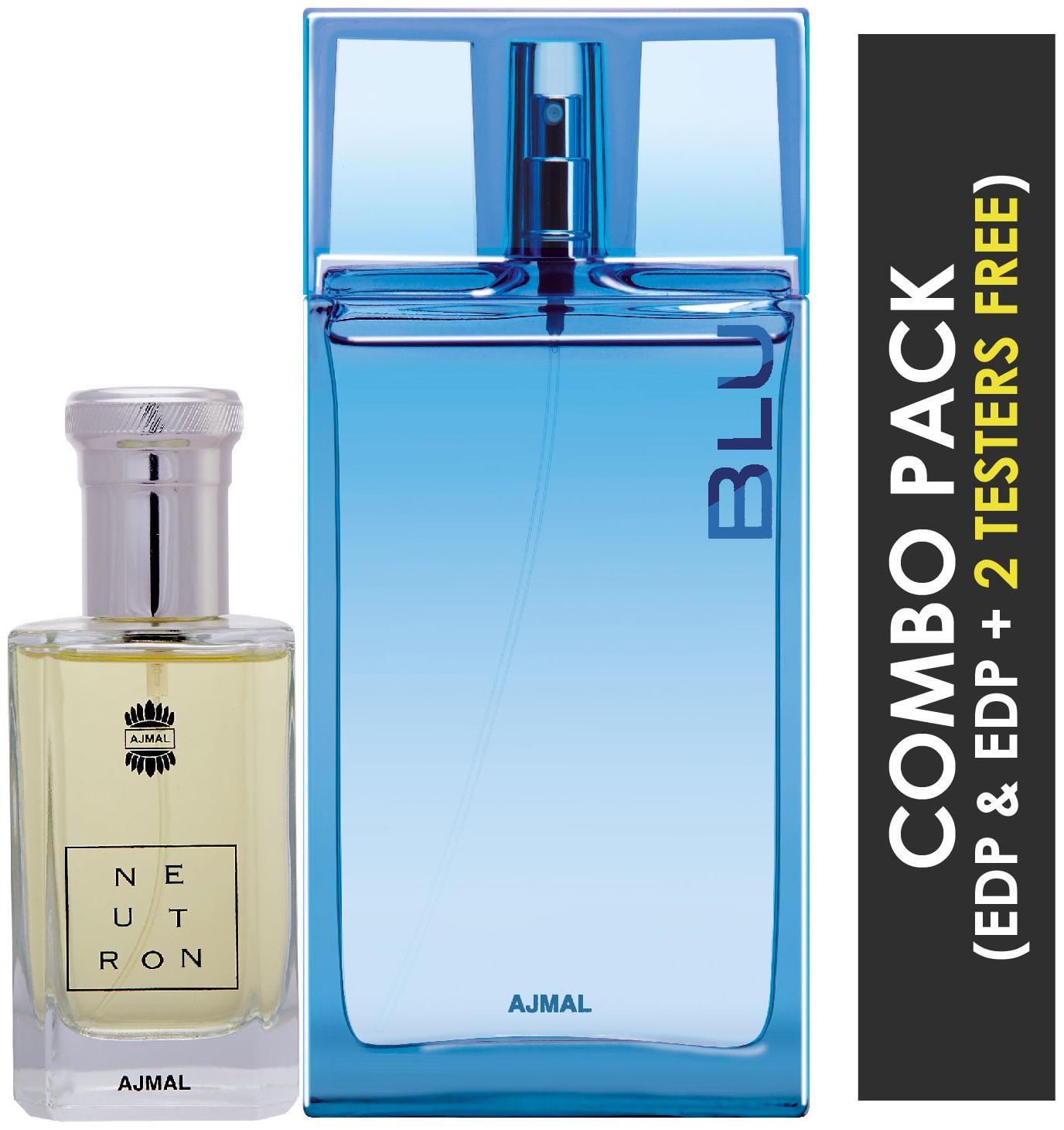 

Ajmal Neutron EDP Citrus Fruity Perfume 100ml for Men and Blu EDP Aquatic Woody Perfume 90ml for Men (Pack of 2)