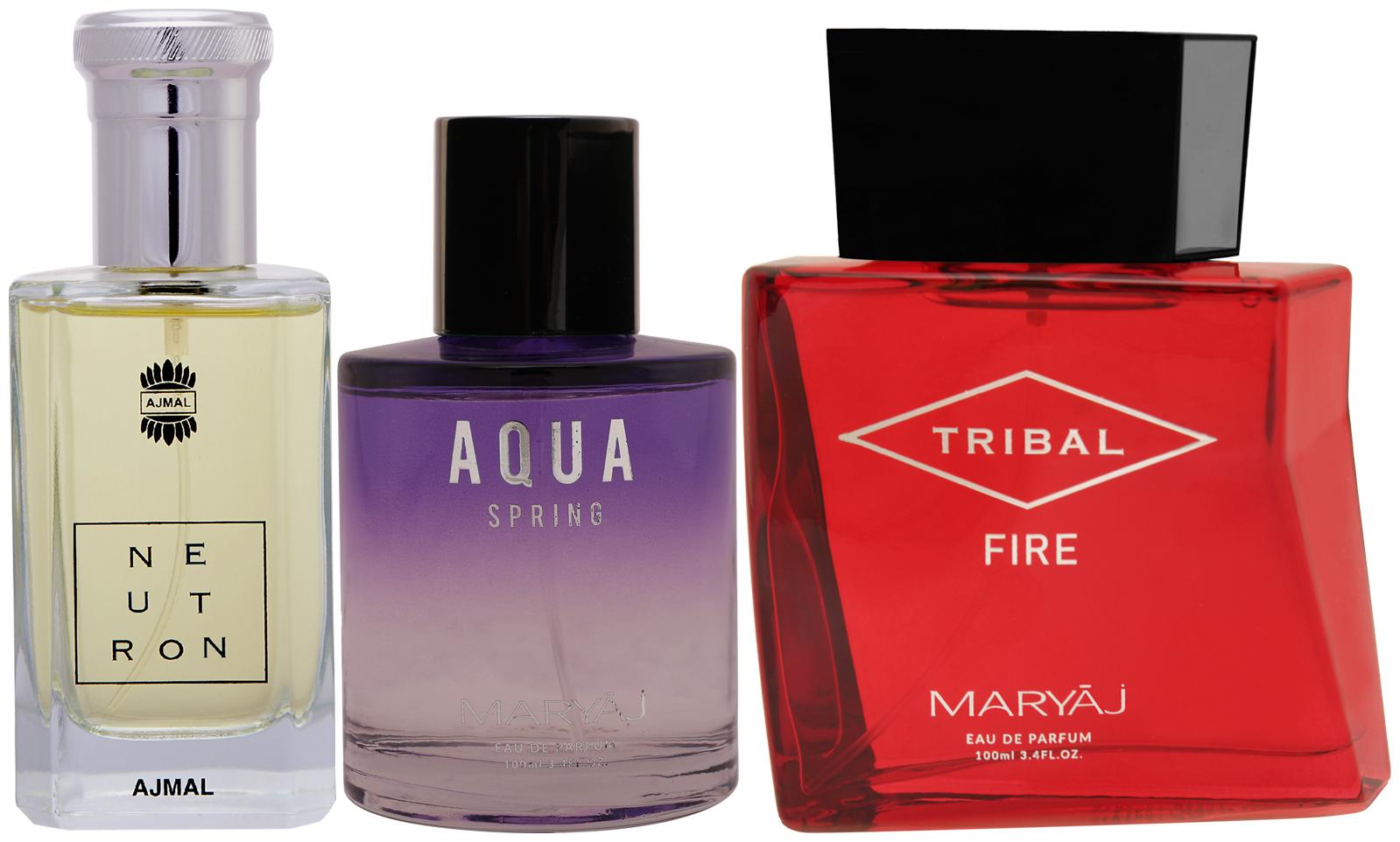 

Ajmal Neutron EDP Citrus Perfume Maryaj Aqua Spring EDP Maryaj Tribal Fire EDP 100ml (Pack of 3)