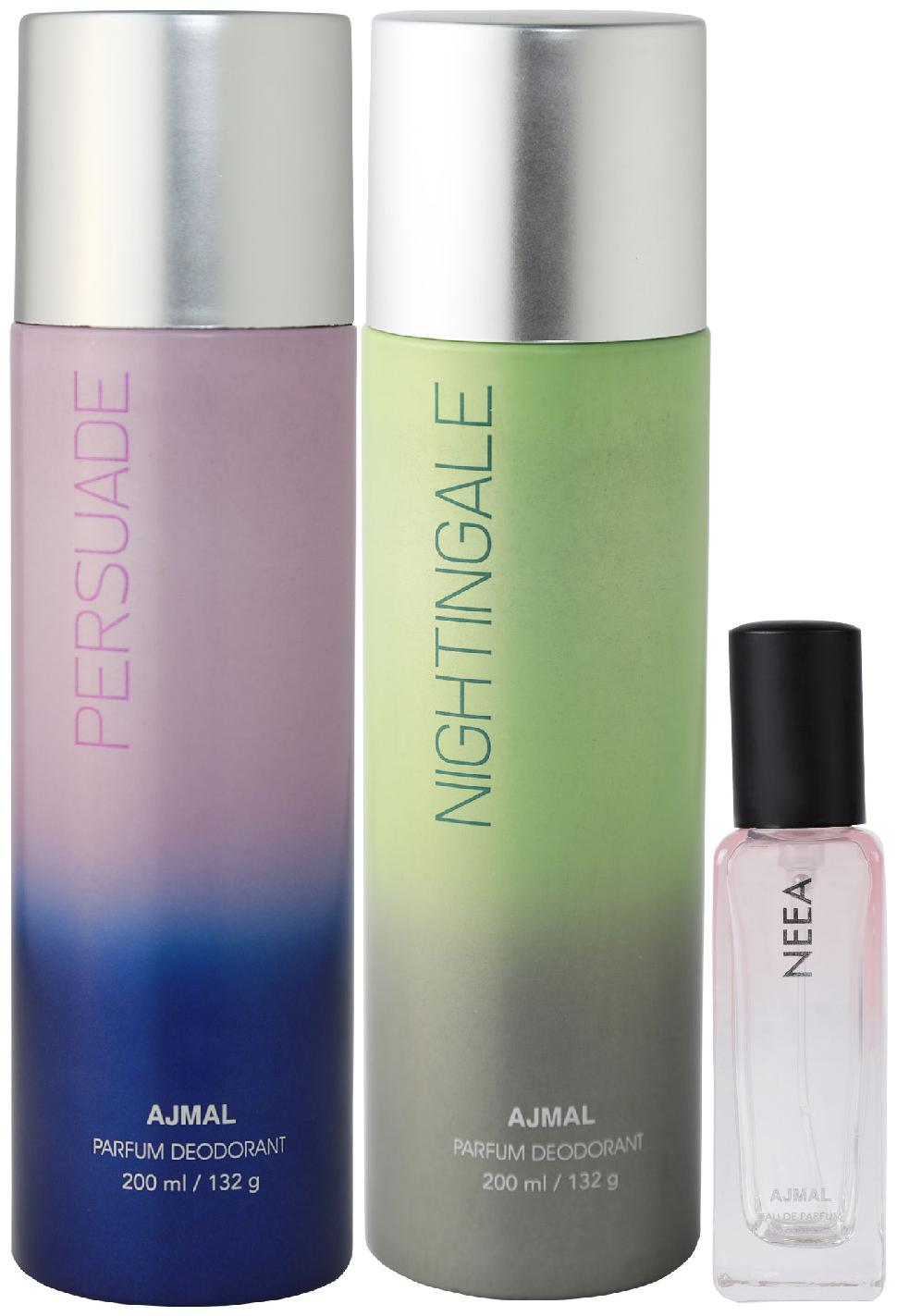 

Ajmal Persuade Distraction Deo each 200 ml Aretha EDP 20 mlPack of 3 for Men Women