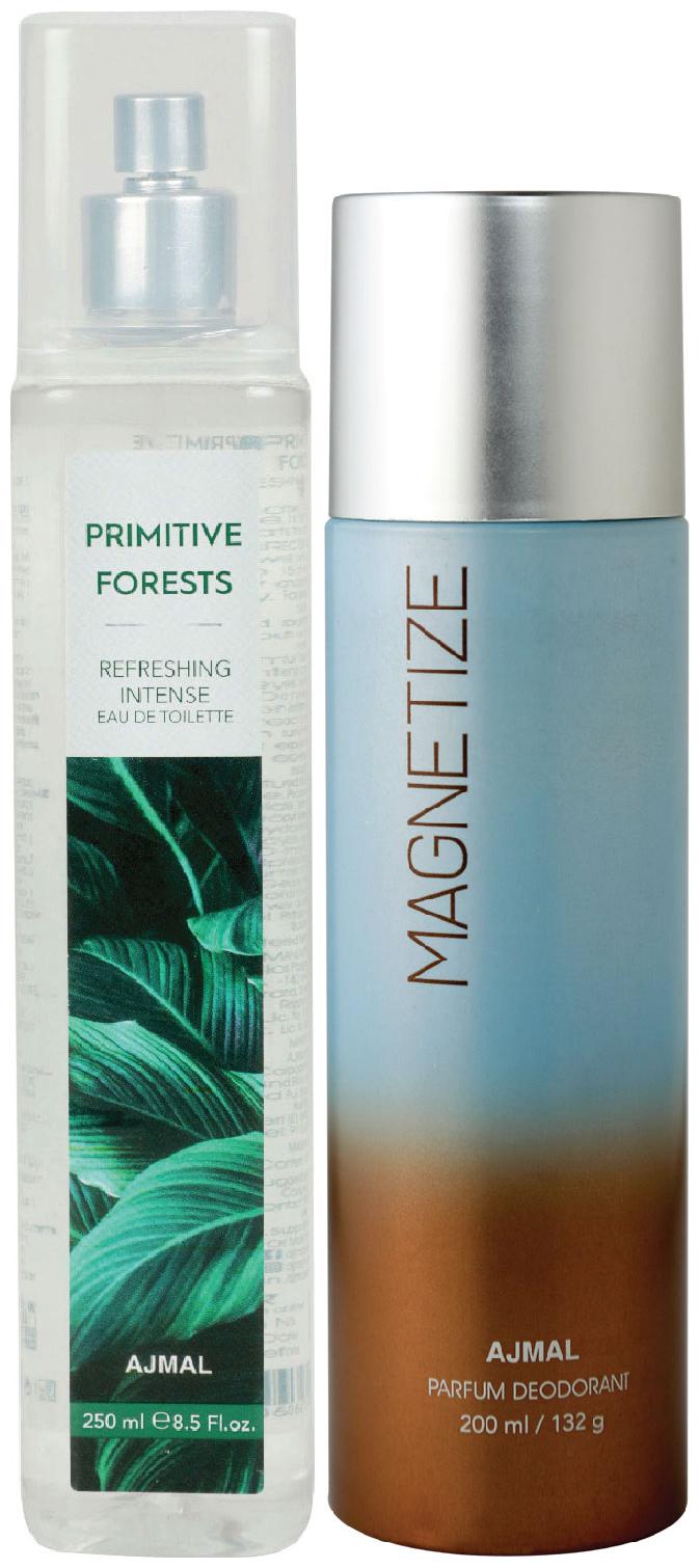 

Ajmal Primitive Forests Edt Of 250Ml Magnetize High Quality Deodorant 200Ml Combo Pack Of 2 (Total 450Ml) For Men Women