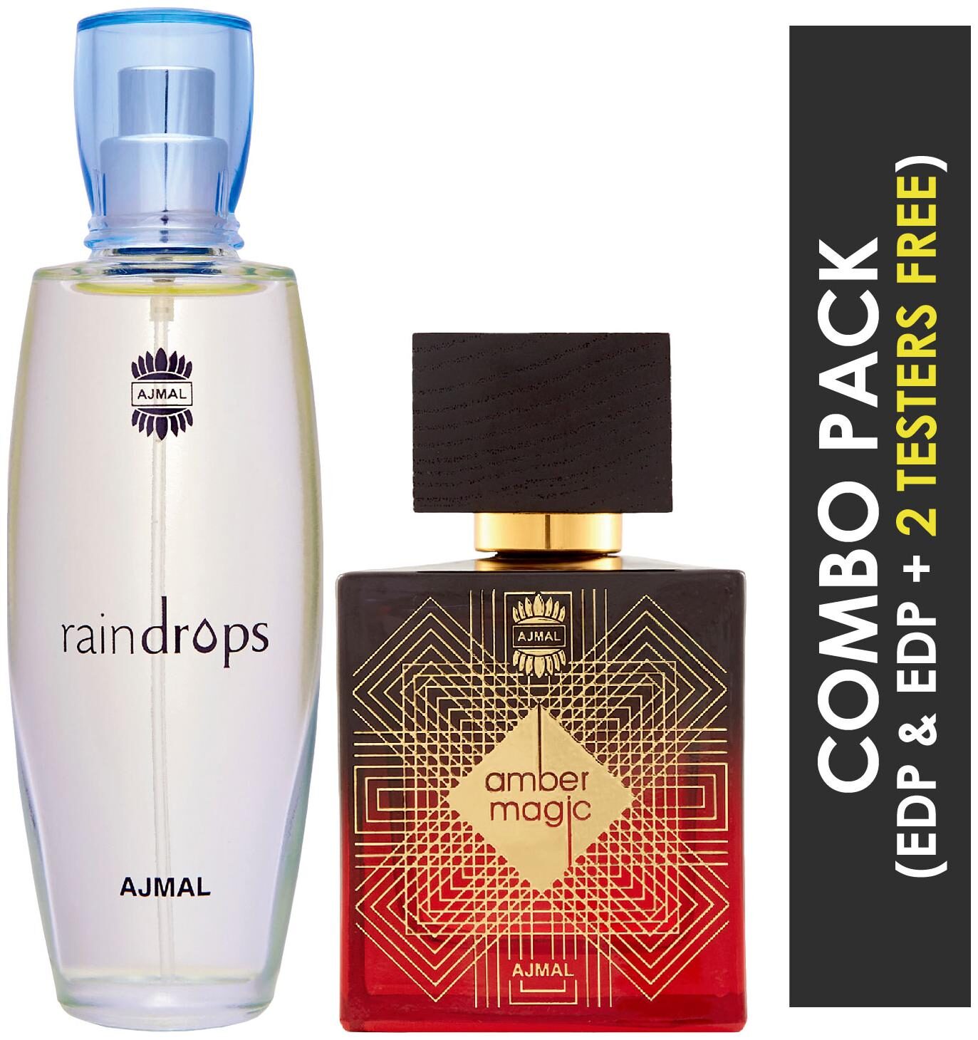 

Ajmal Raindrops EDP Floral Chypre Perfume 50ml for Women and Amber Magic EDP Spicy Aromatic Perfume 100ml for Men