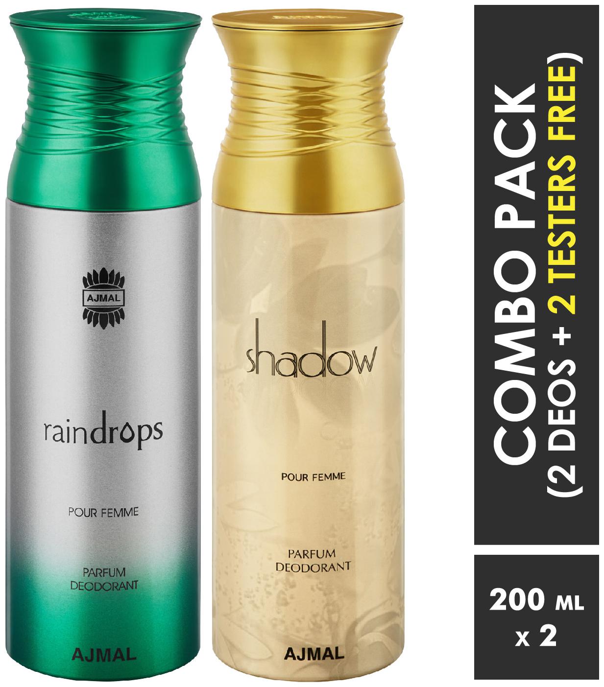 

Ajmal Raindrops ShadowHer Deodorants for Women 200ml each (Pack of 2 400ml) 2 Parfum Testers Free