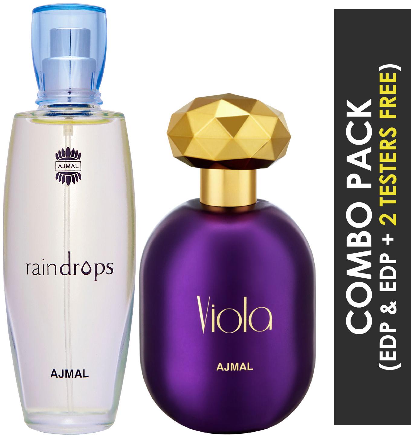 

Ajmal Raindrops EDP Floral Chypre Perfume 50ml for Women and Ajmal Viola EDP Fruity Floral Perfume 75ml for Women