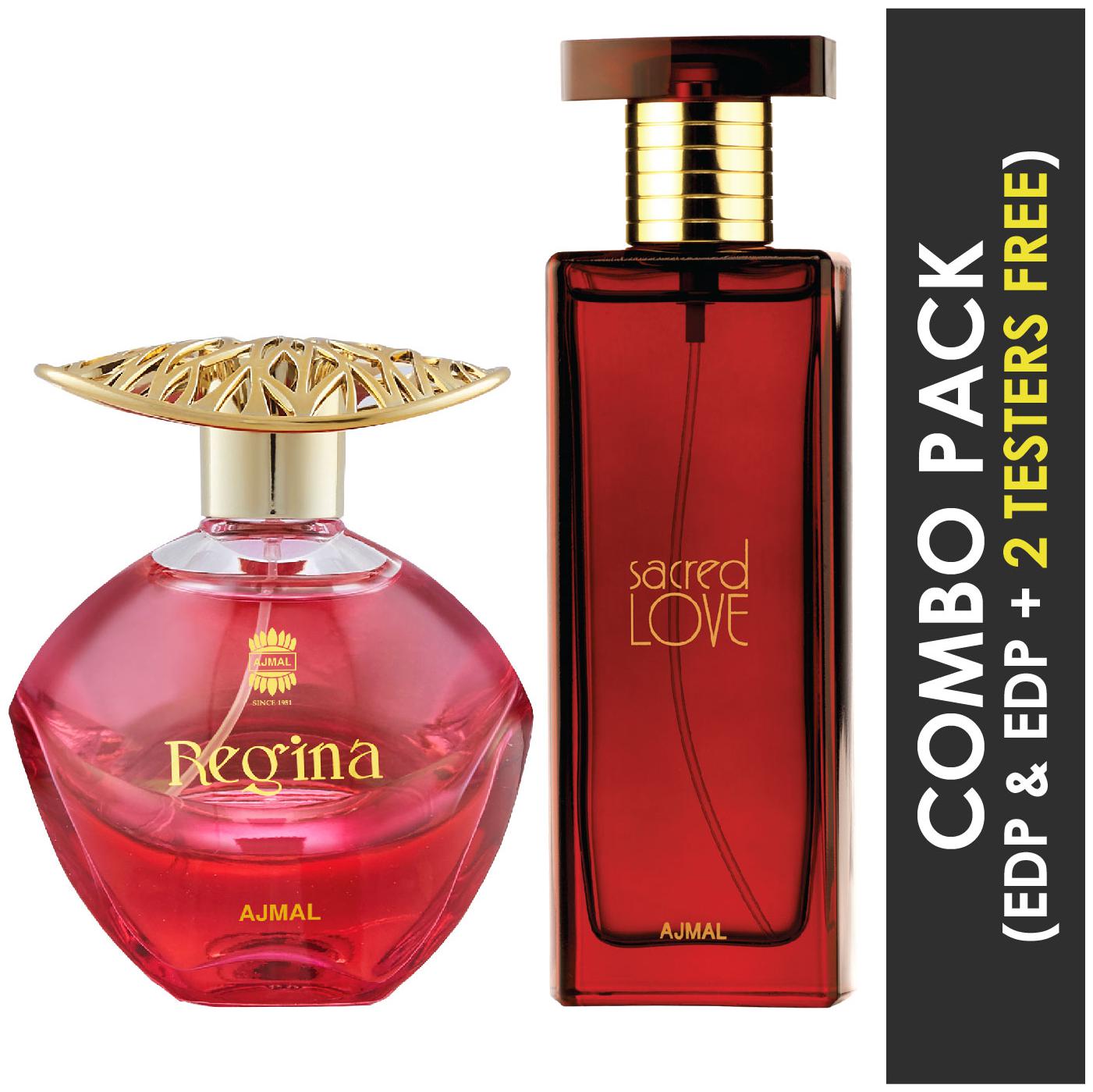 

Ajmal Regina EDP Floral Fruity Perfume 100ml for Women and Ajmal Sacred Love EDP Floral Musky Perfume 50ml for Women