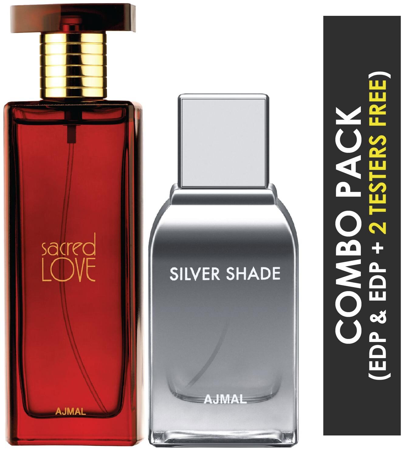 

Ajmal Sacred Love EDP Floral Musky Perfume 50ml for Women and Silver Shade EDP Citrus Woody Perfume 100ml for Men