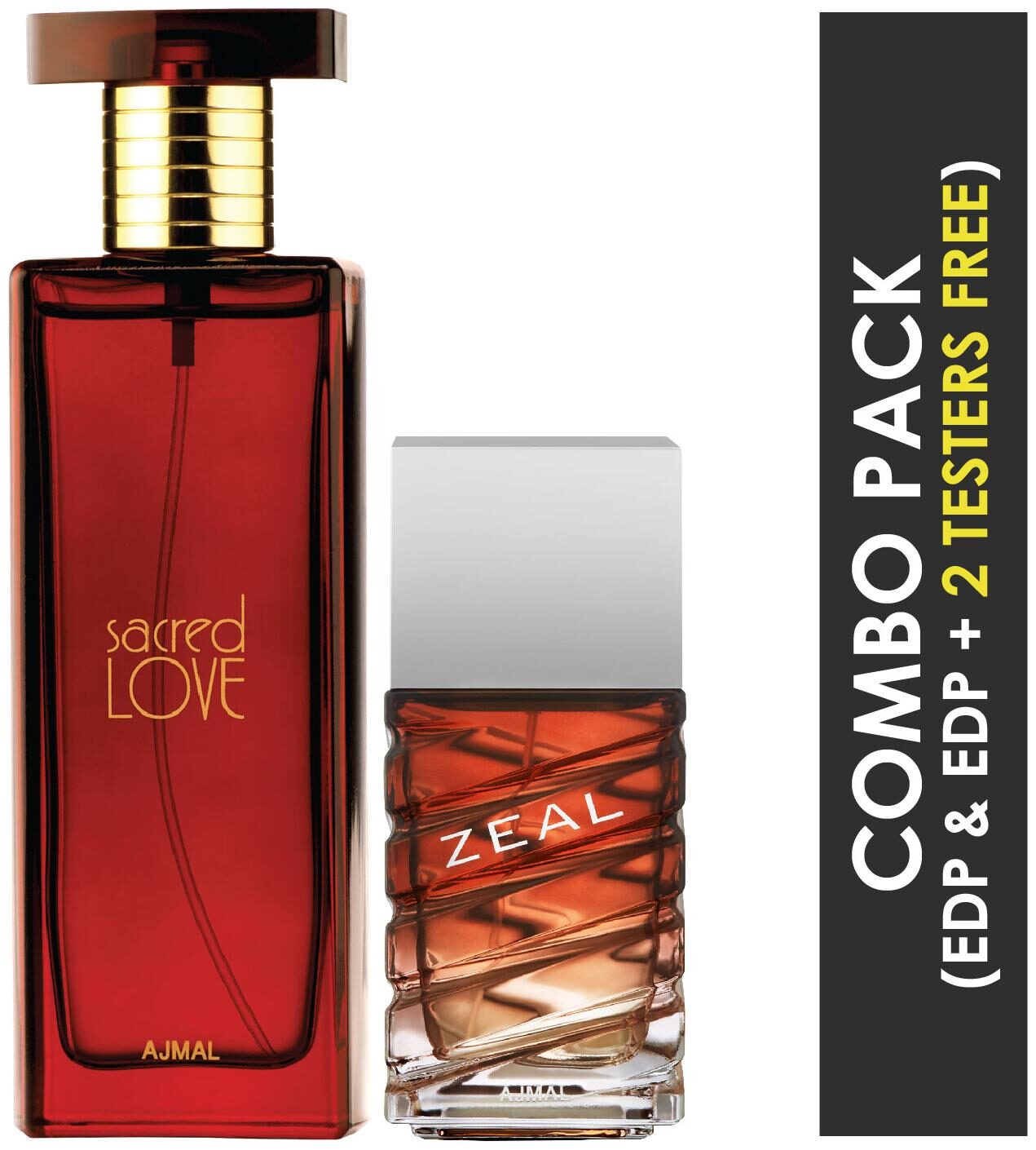 

Ajmal Sacred Love EDP Floral Musky Perfume 50ml for Women and Zeal EDP Aquatic Woody Perfume 100ml for Men