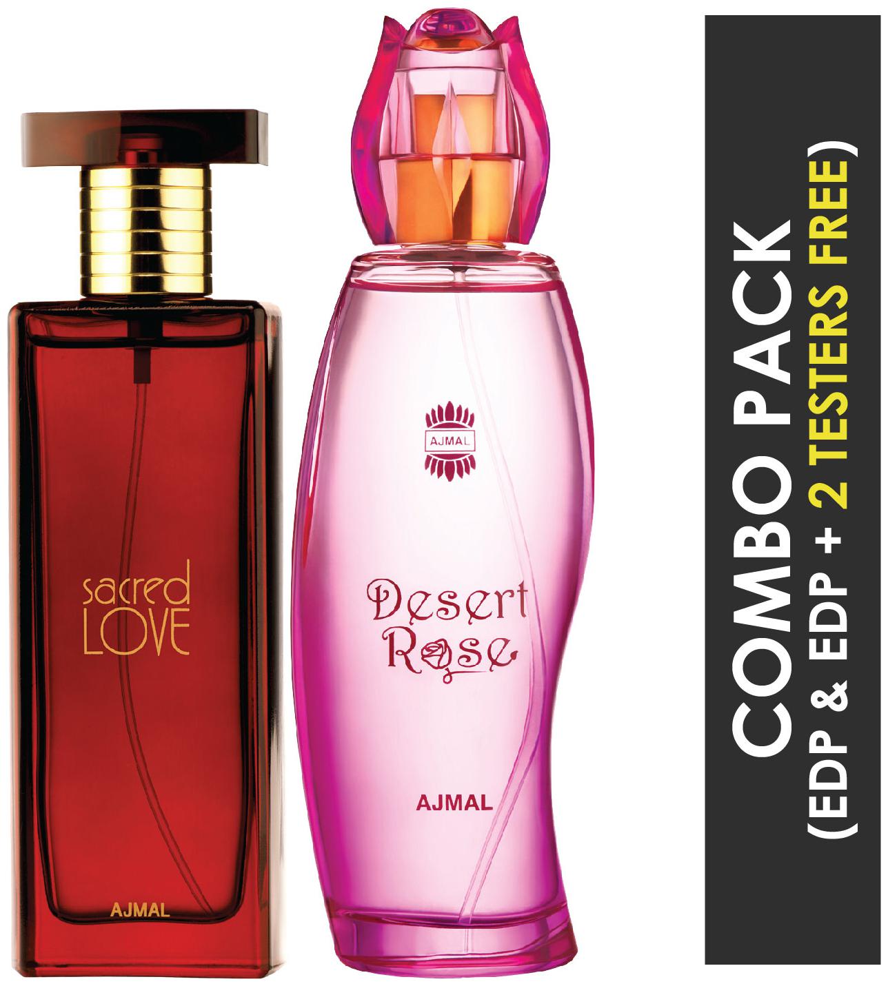 

Ajmal Sacred Love EDP Floral Musky Perfume 50ml for Women and Ajmal Desert Rose EDP Floral Oriental Perfume 100ml for Women