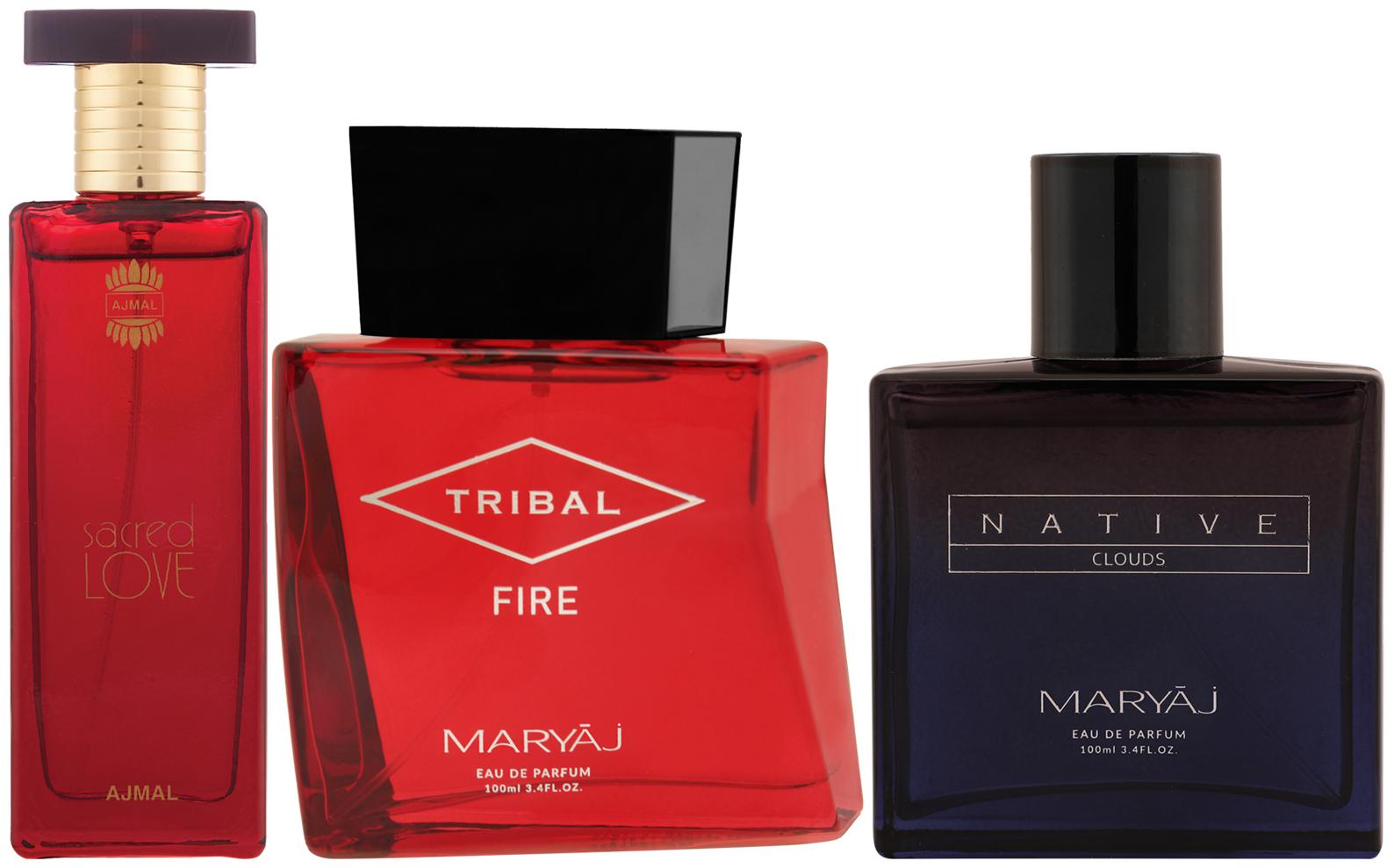 

Ajmal Sacred Love EDP 50ml Floral Perfume Maryaj Tribal Fire EDP Maryaj Native Clouds EDP 100ml (Pack of 3)