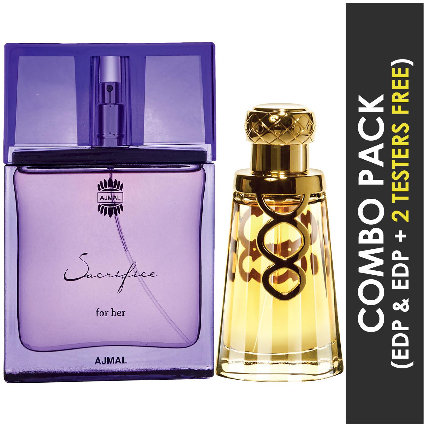 

Ajmal Sacrifice for HER EDP Floral Musky Perfume 50ml for Women and Khallab EDP Woody Oudh Perfume 50ml for Unisex