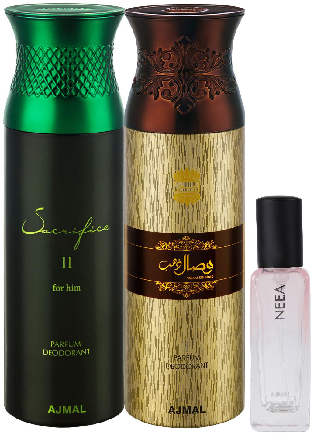 

Ajmal Sacrifice ll Him Wisal Dhahab each of 200 ml Deo Neea EDP of 20 ml Pack of 3 for Men Women