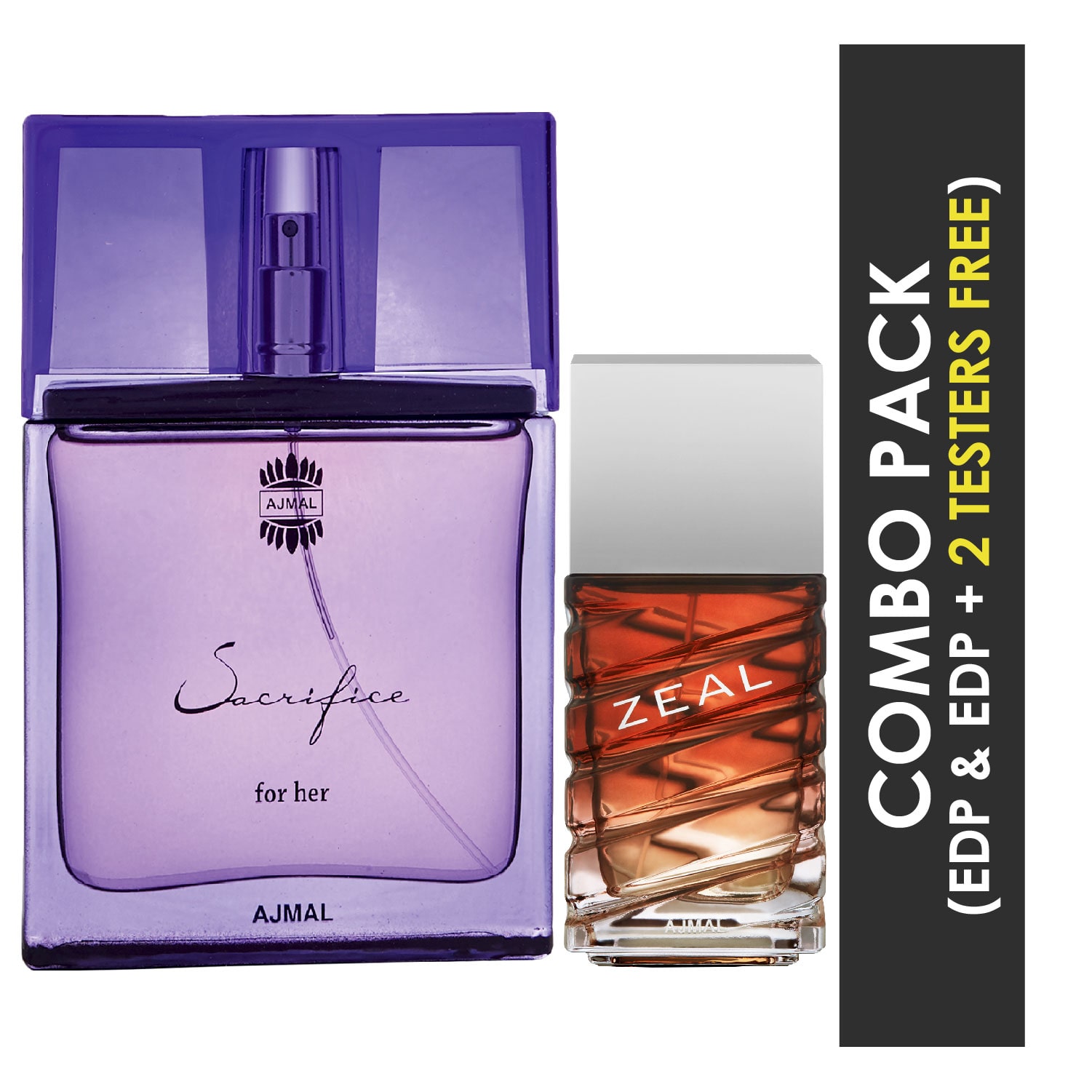 

Ajmal Sacrifice for HER EDP Floral Musky Perfume 50ml for Women and Zeal EDP Aquatic Woody Perfume 100ml for Men