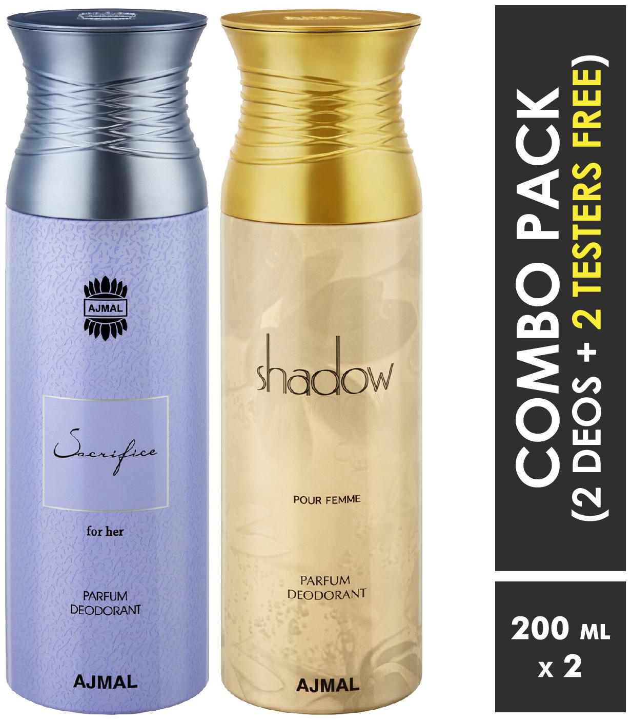 

Ajmal SacrificeHer ShadowHer Deodorants for Women 200ml each (Pack of 2 400ml) 2 Parfum Testers Free
