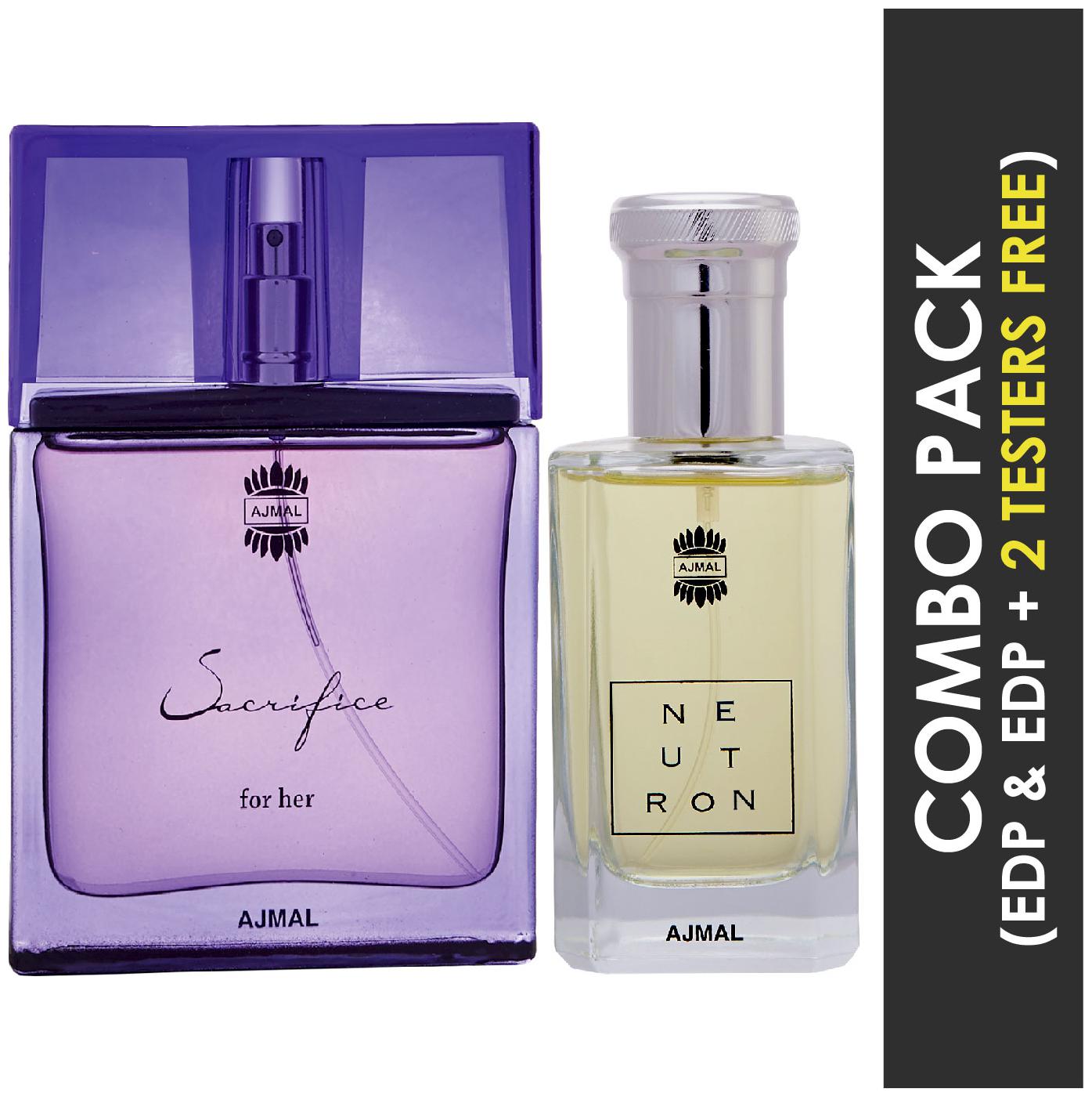 

Ajmal Sacrifice for HER EDP Floral Musky Perfume 50ml for Women and Ajmal Neutron EDP Citrus Fruity Perfume 100ml for Men